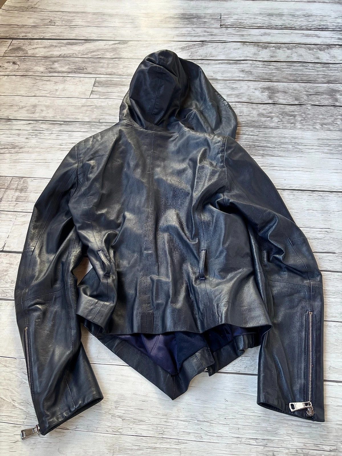 Yohji Yamamoto RICK OWENS TYPE ASSYMETRICAL ZIP LUXURY LEATHER JACKET HOOD Size US M / EU 48-50 / 2 - 6 Thumbnail