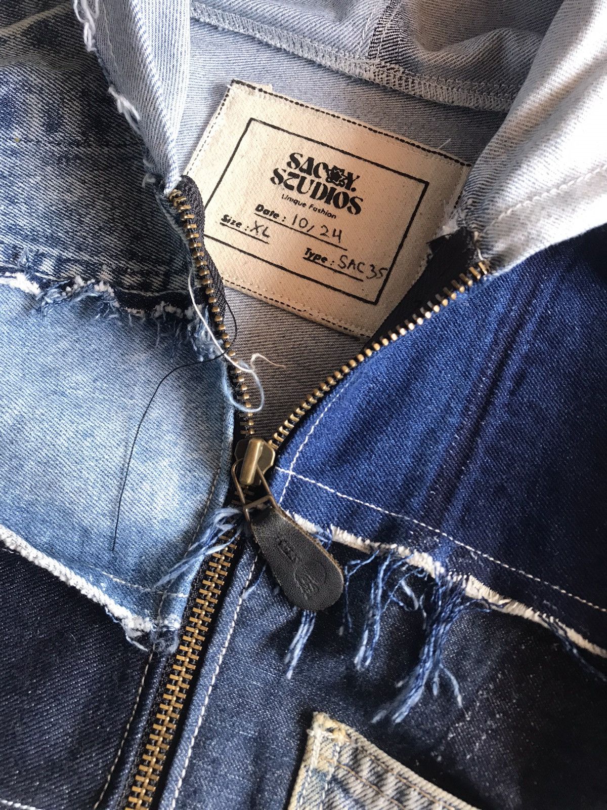 Handmade × Vintage Zipper Denim Jacket Upcycle Size US XL / EU 56 / 4 - 3 Thumbnail