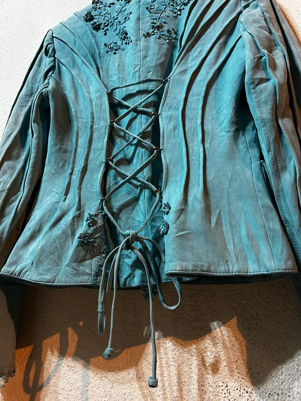 Roberto Cavalli Class Cavalli Intricate Embroidery & Ruffles Leather Jacket Size M / US 6-8 / IT 42-44 - 7 Thumbnail