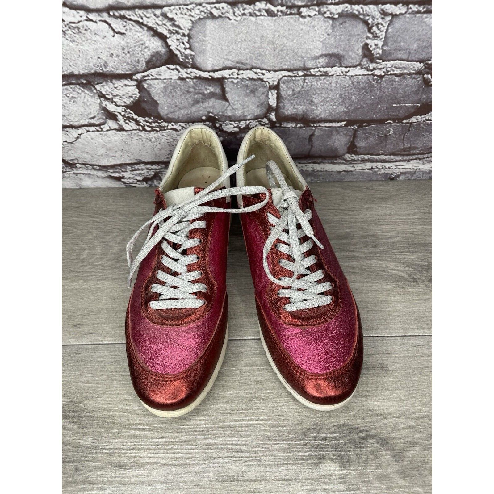 Other MJUS Pink Metallic Leather Comfort Casual Lace Up Sneakers W Size US 6.5 / IT 36.5 - 3 Thumbnail