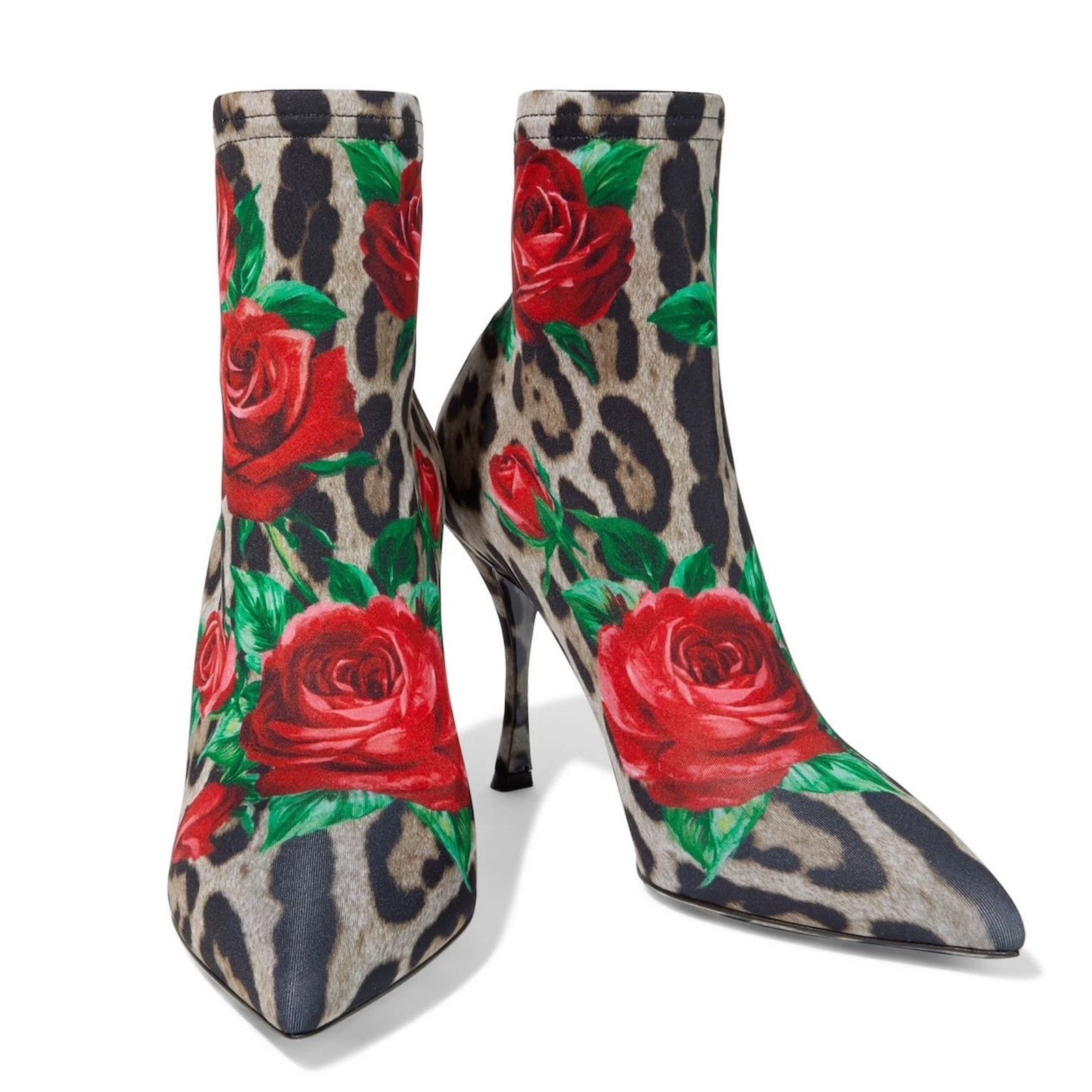 Dolce & Gabbana Dolce & Gabbana Leopard Rose Print Stretch boot Tan Red 35.5 Size US 5.5 / IT 35.5 - 3 Thumbnail