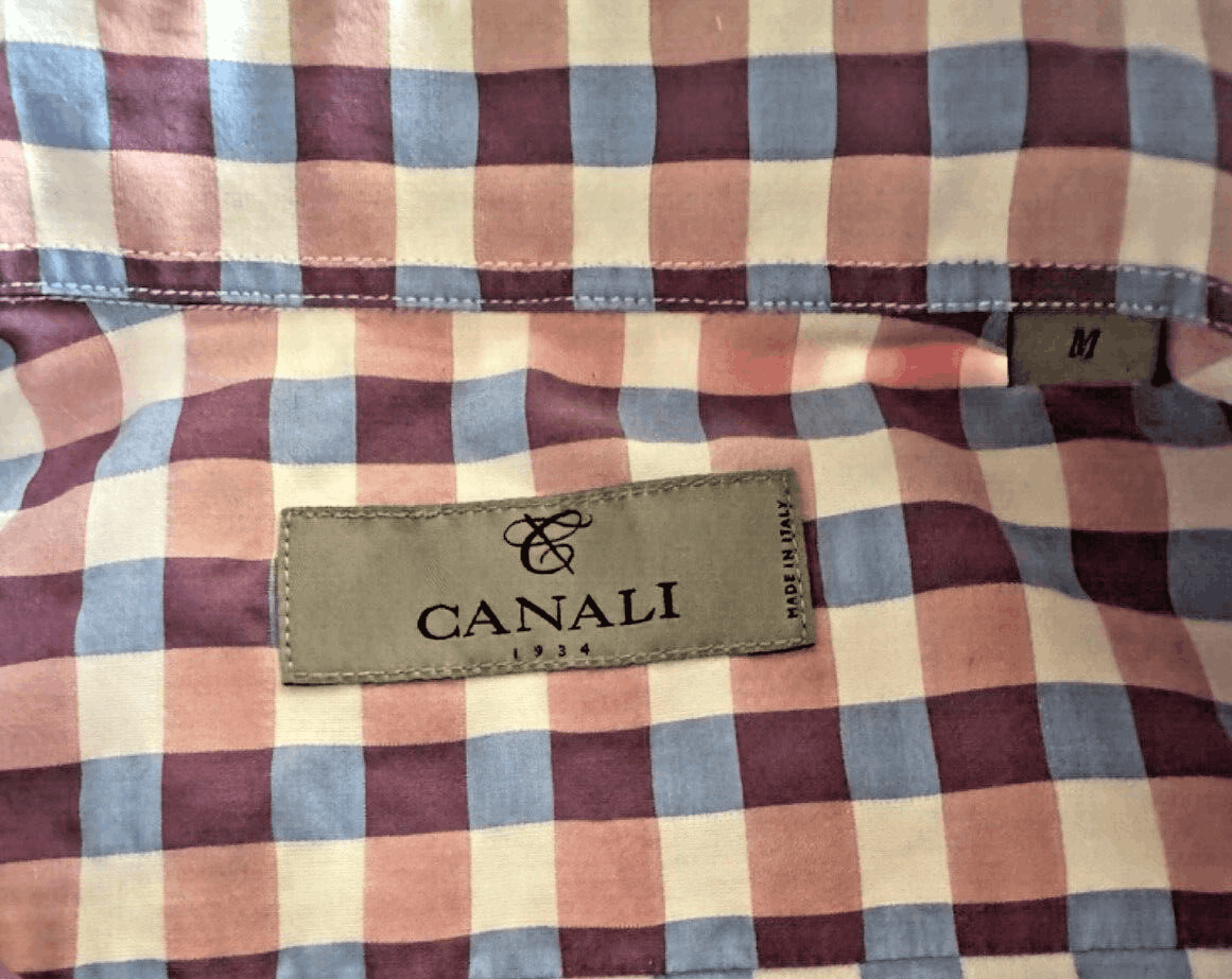 Canali Canali Men's M Button Down Gingham Check Purple Blue Cream Size US M / EU 48-50 / 2 - 5 Thumbnail