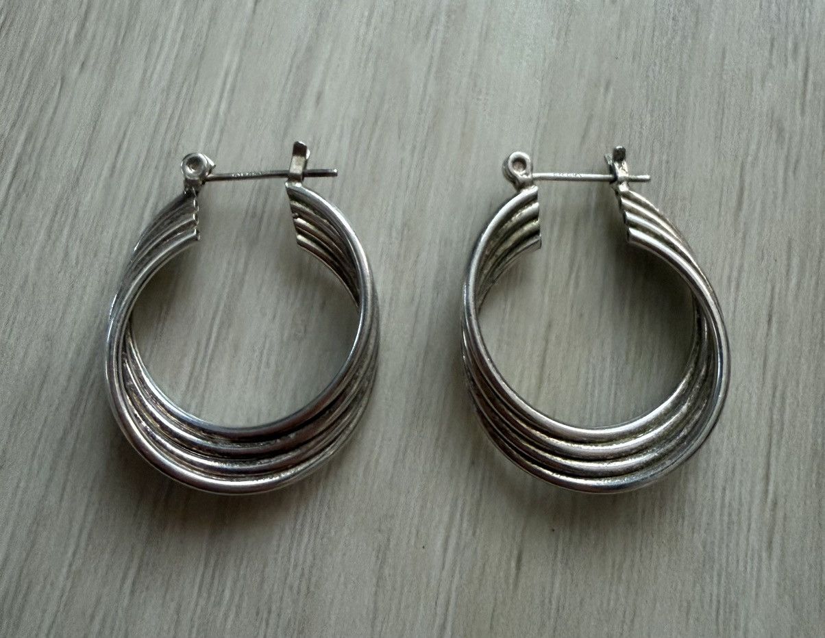 Vintage Vintage Sterling Silver Layered Twisted Multi Hoop Earrings Size ONE SIZE - 1 Thumbnail