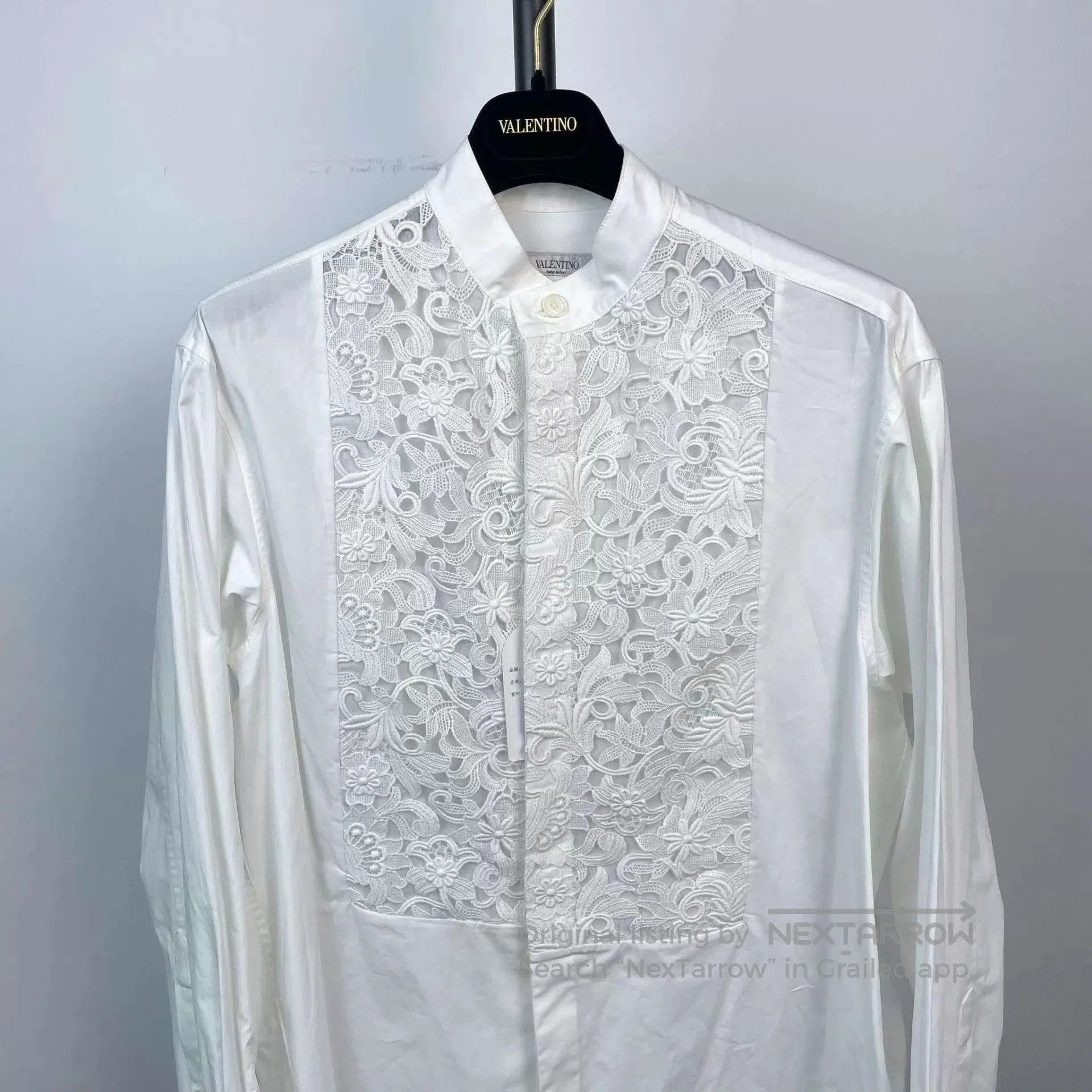Valentino White Long Sleeve Lace Detail Button-Up Shirt. Size US S / EU 44-46 / 1 - 3 Thumbnail