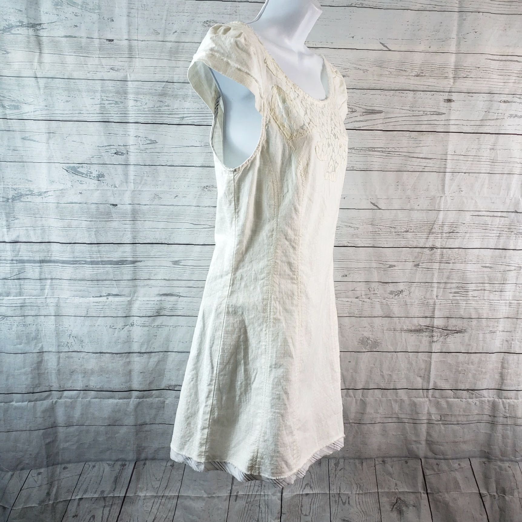 Free People Free People Womens Mini Dress Sz 10 Ivory Lace Cap Sleeve Cotton Side Zip Short Solid Size L / US 10 / IT 46 - 3 Thumbnail