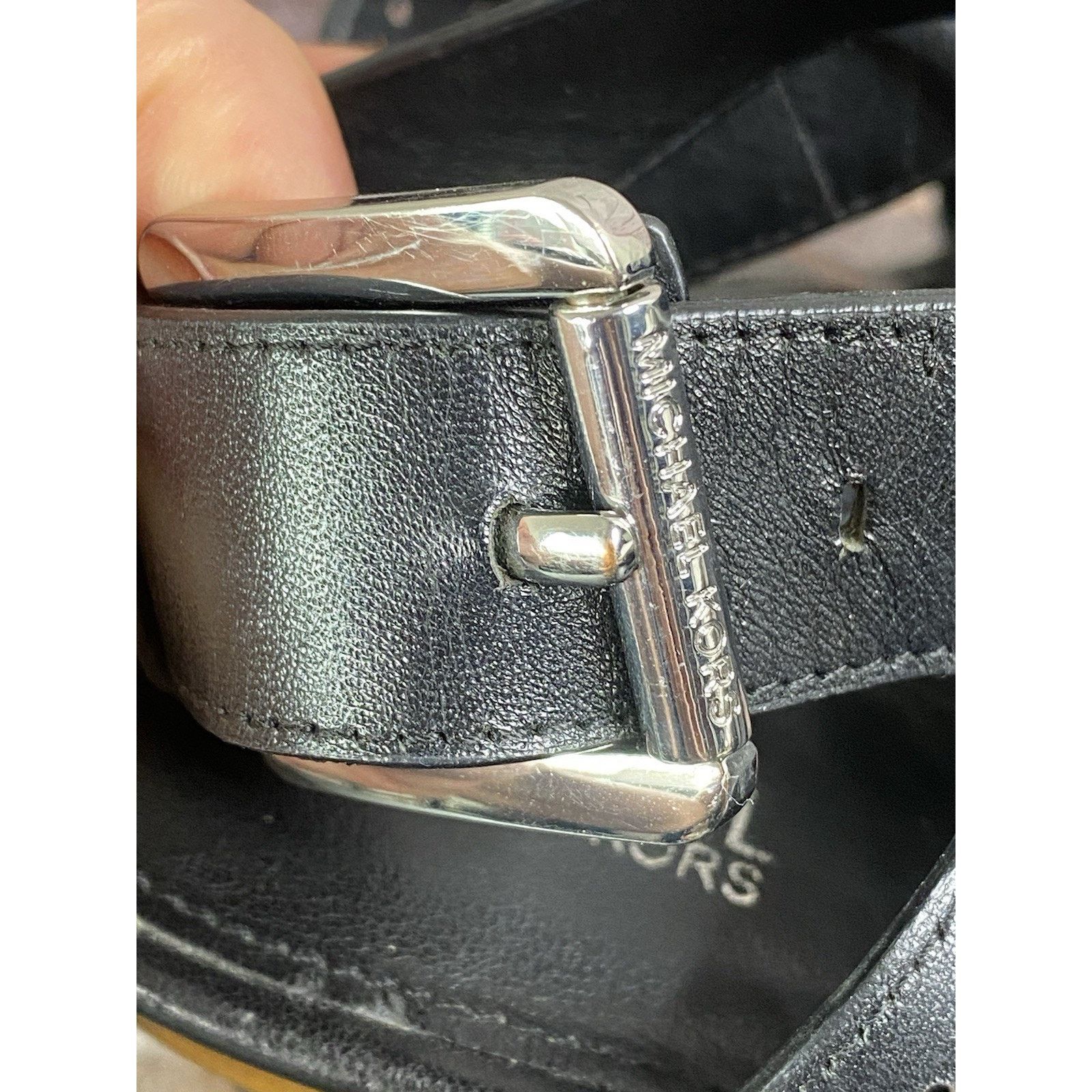Michael Kors Michael Michael Kors Josephine 7.5 Black Leather Wedge Size US 7.5 / IT 37.5 - 3 Thumbnail