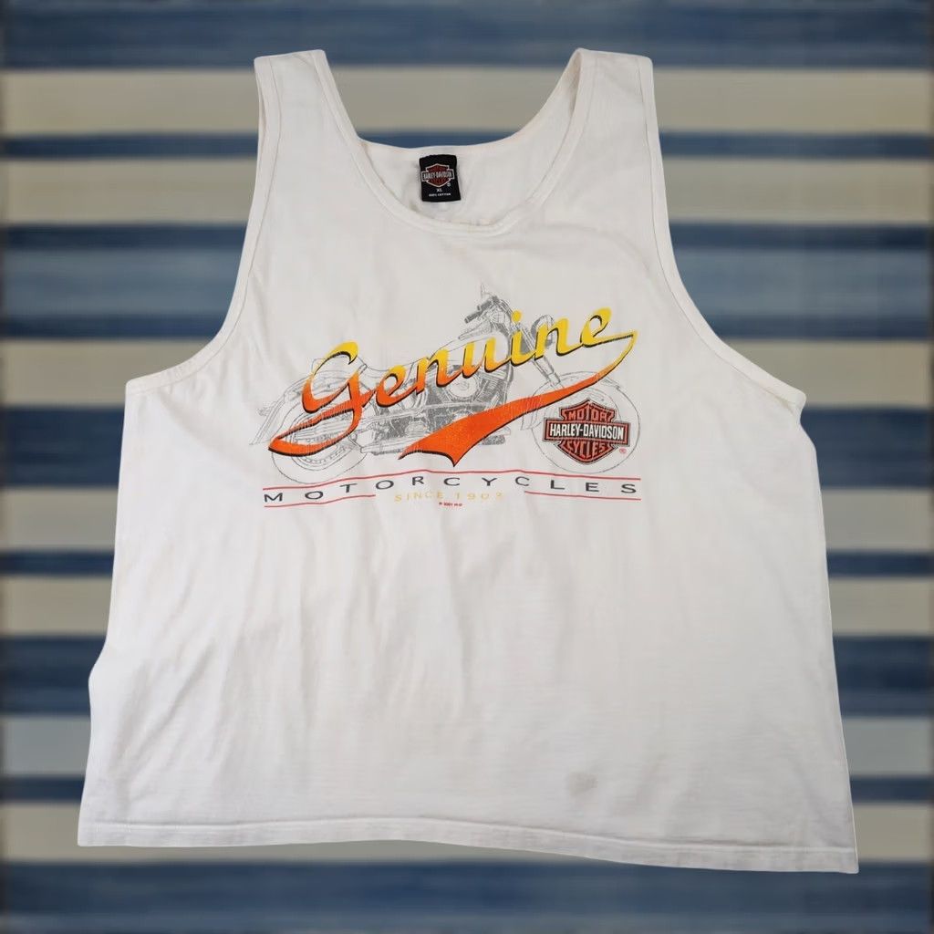 Harley Davidson VINTAGE Harley Davidson Mens XL Genuine Motorcycles Graphic Tank Top White Size US XL / EU 56 / 4 - 1 Thumbnail