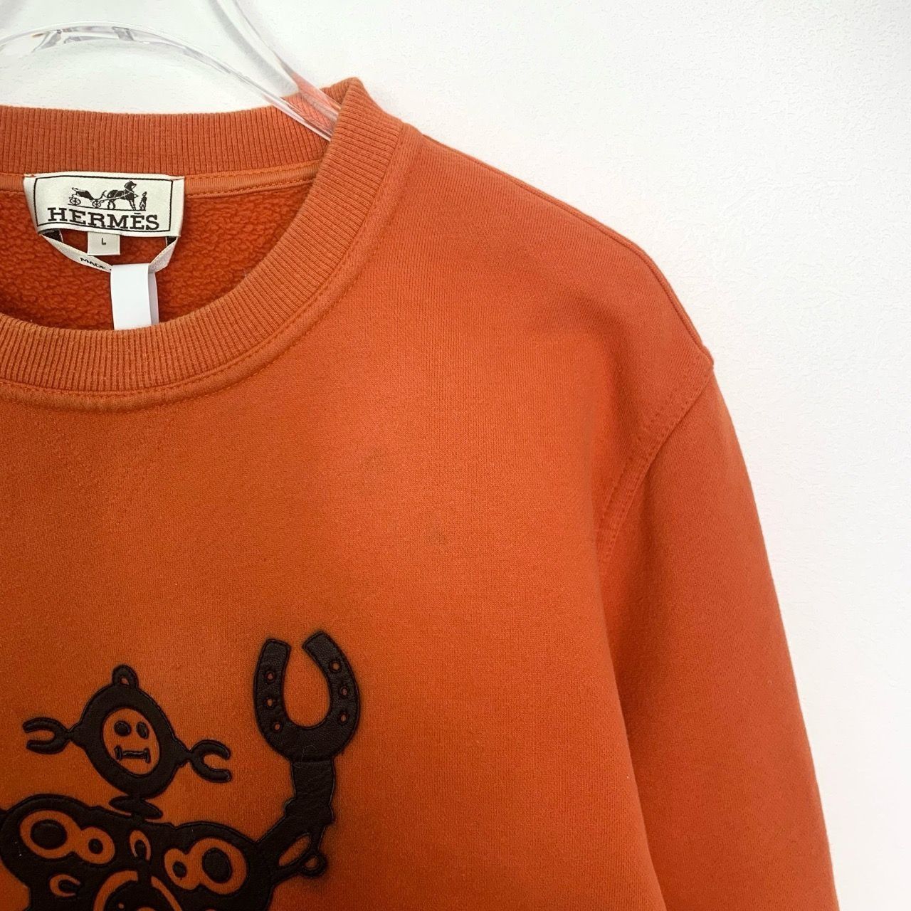 Hermes Hermès Orange Cotton Sweatshirt With Leather Robot Appliqué Size US L / EU 52-54 / 3 - 7 Thumbnail
