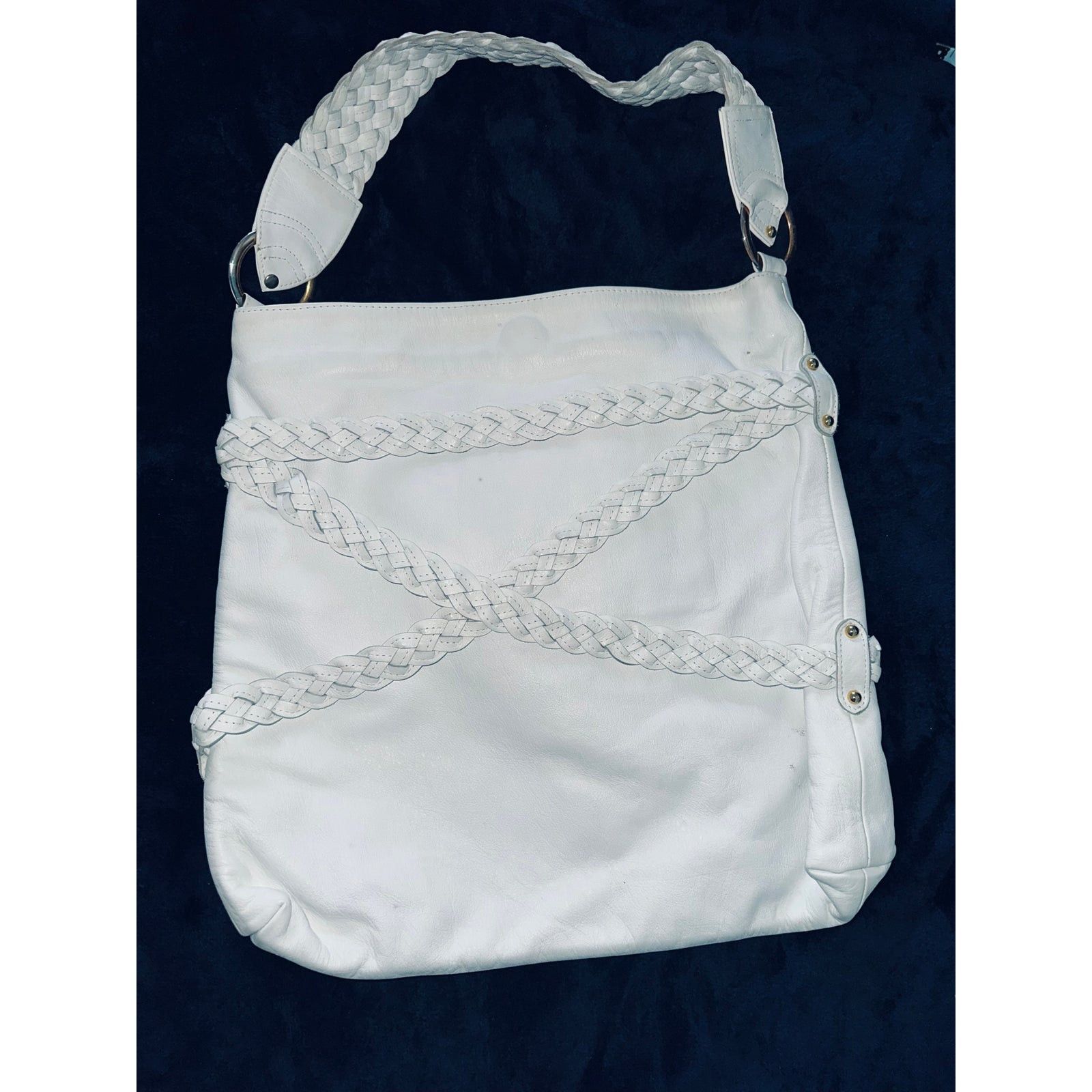 Other GOLDENBLEU HUGE BOHO WHITE LEATHER BAG BRAIDED TRIM & TASSEL Size ONE SIZE - 3 Thumbnail