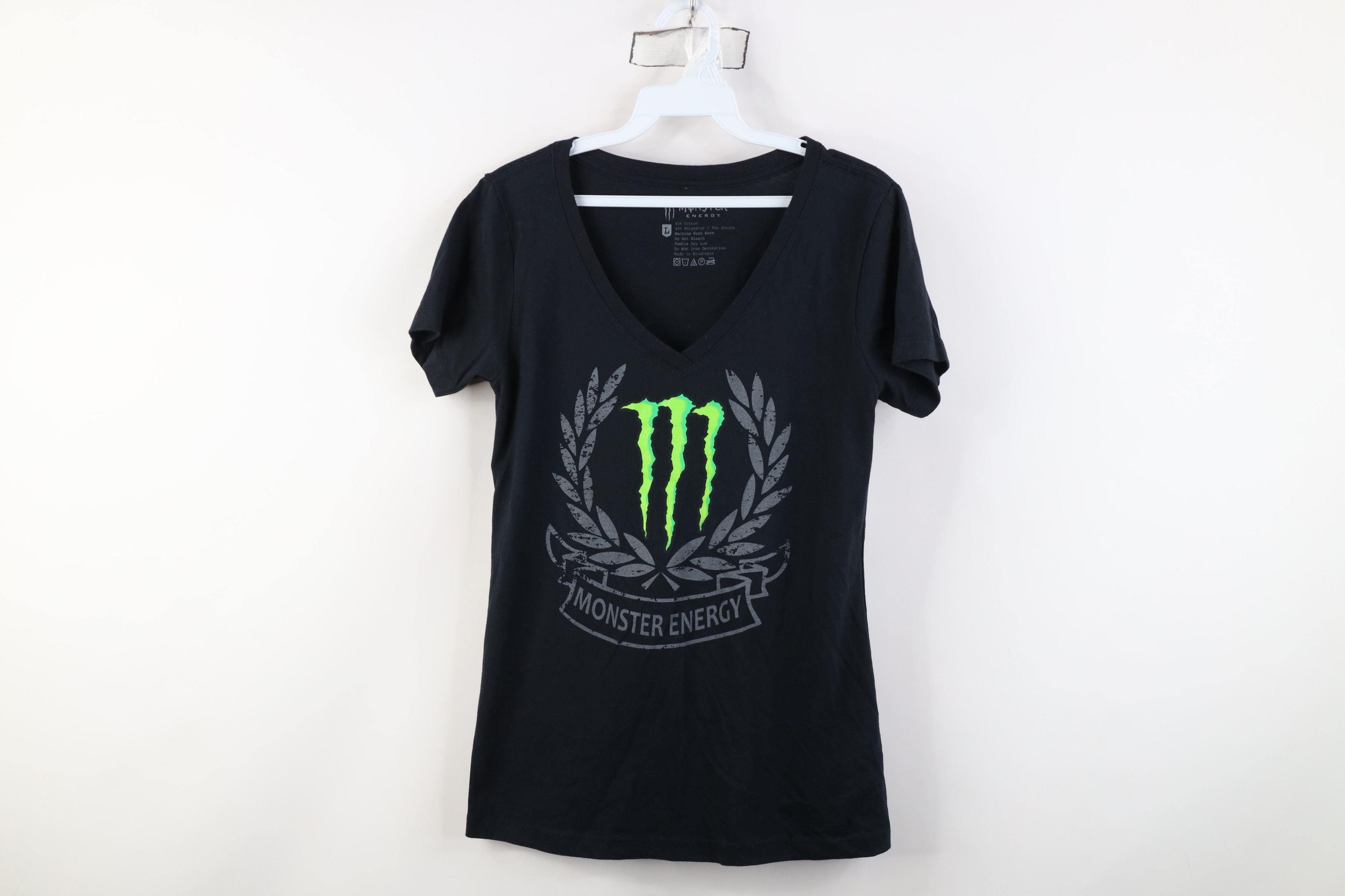 Vintage Y2K Monster Energy Drink Spell Out V-Neck T-Shirt Black Size L / US 10 / IT 46 - 1 Thumbnail