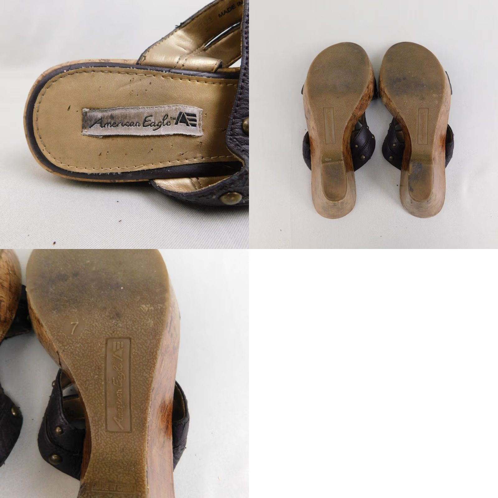 Vintage VINTAGE American Eagle Open-Toe Studded Cork Wedge Platform Sandals 7 Brown Espadrille Womens Size US 7 / IT 37 - 9 Thumbnail