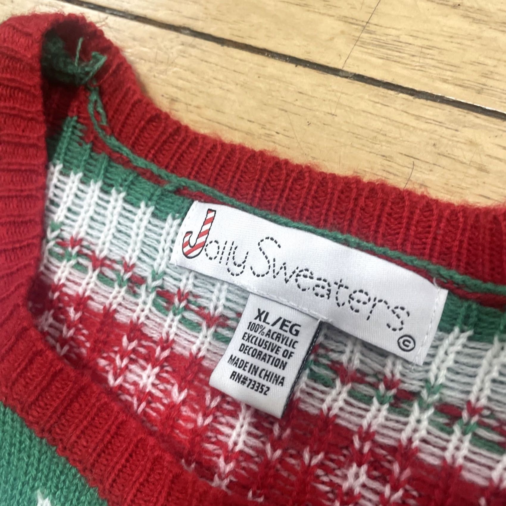 Vintage Jolly Sweaters Cat Christmas Sweater Men XL Red Green 3D Art Ugly Sweater Size US XL / EU 56 / 4 - 6 Thumbnail