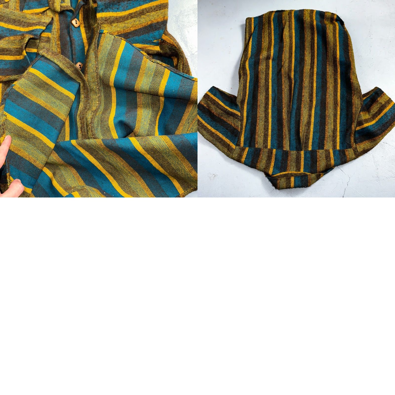 Vintage 1960s Wool Short Sleeve Striped Wood Button Down Shirt 60s 70s Rockabilly Mens L Blue Shirt Size US L / EU 52-54 / 3 - 8 Thumbnail
