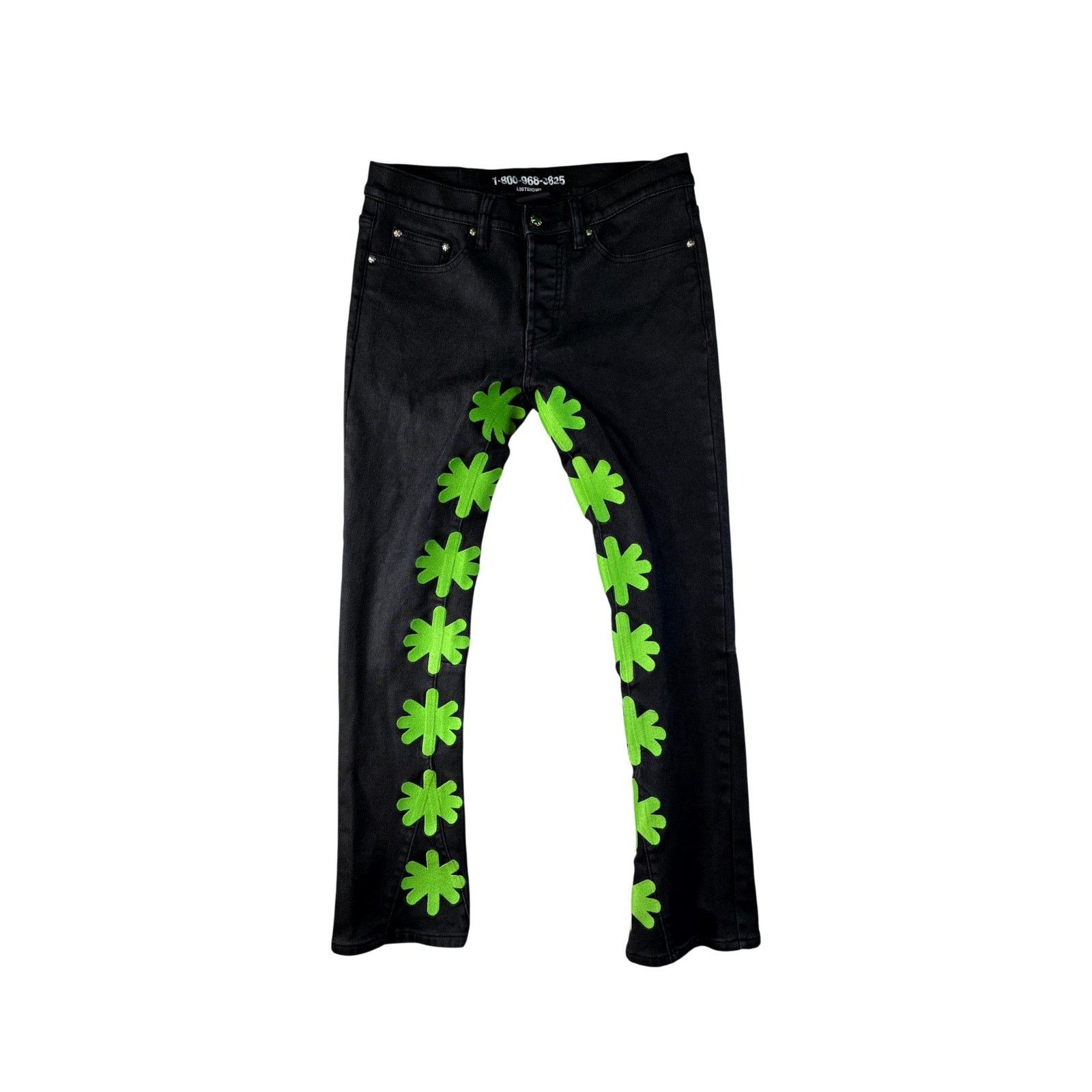 LOSTSHDWS LOST SHDWS "Wax" Black & Green Jeans Size US 32 / EU 48 - 1 Thumbnail