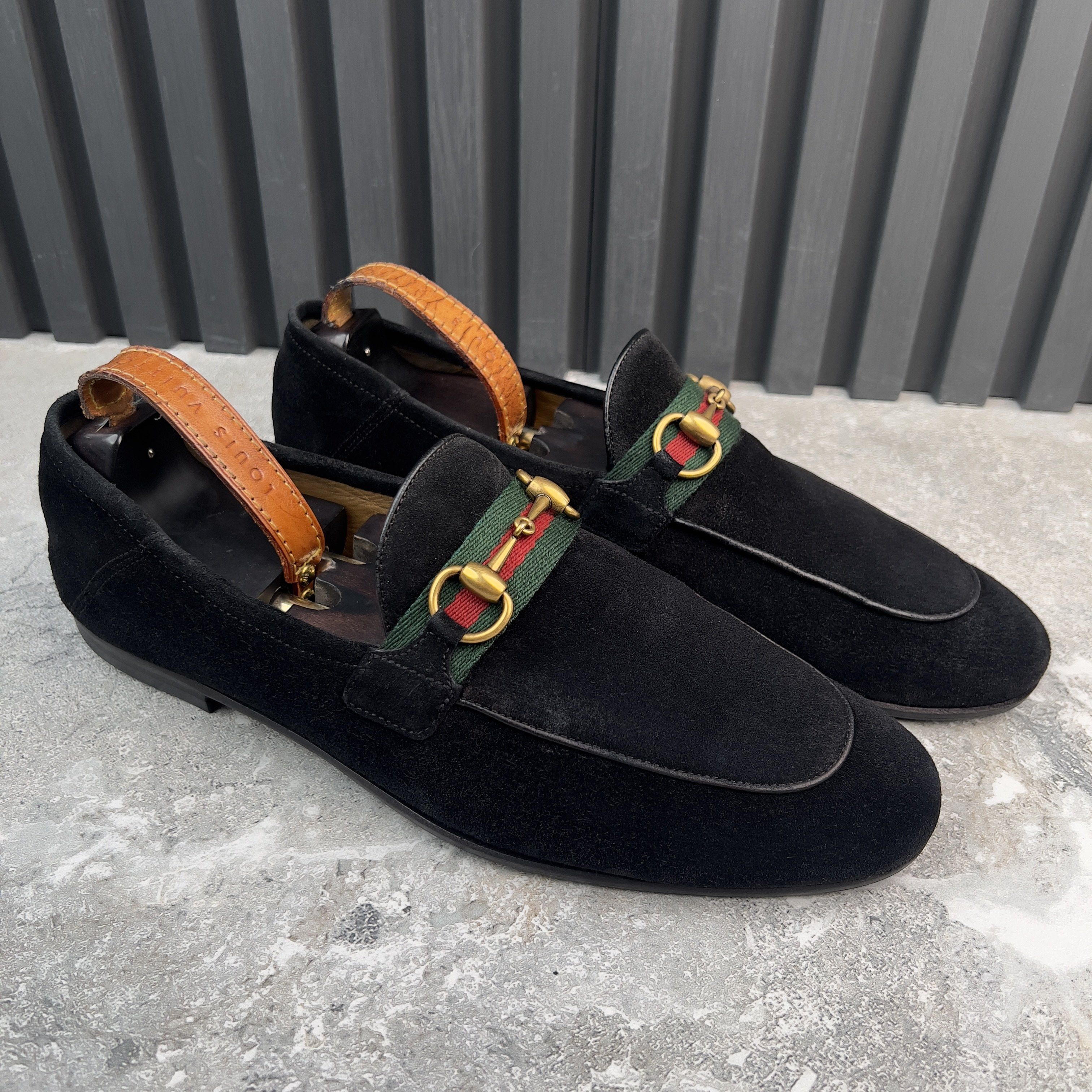 Gucci Jordaan Horsebit Web Loafers Black Suede Size US 9.5 / EU 42-43 - 6 Thumbnail