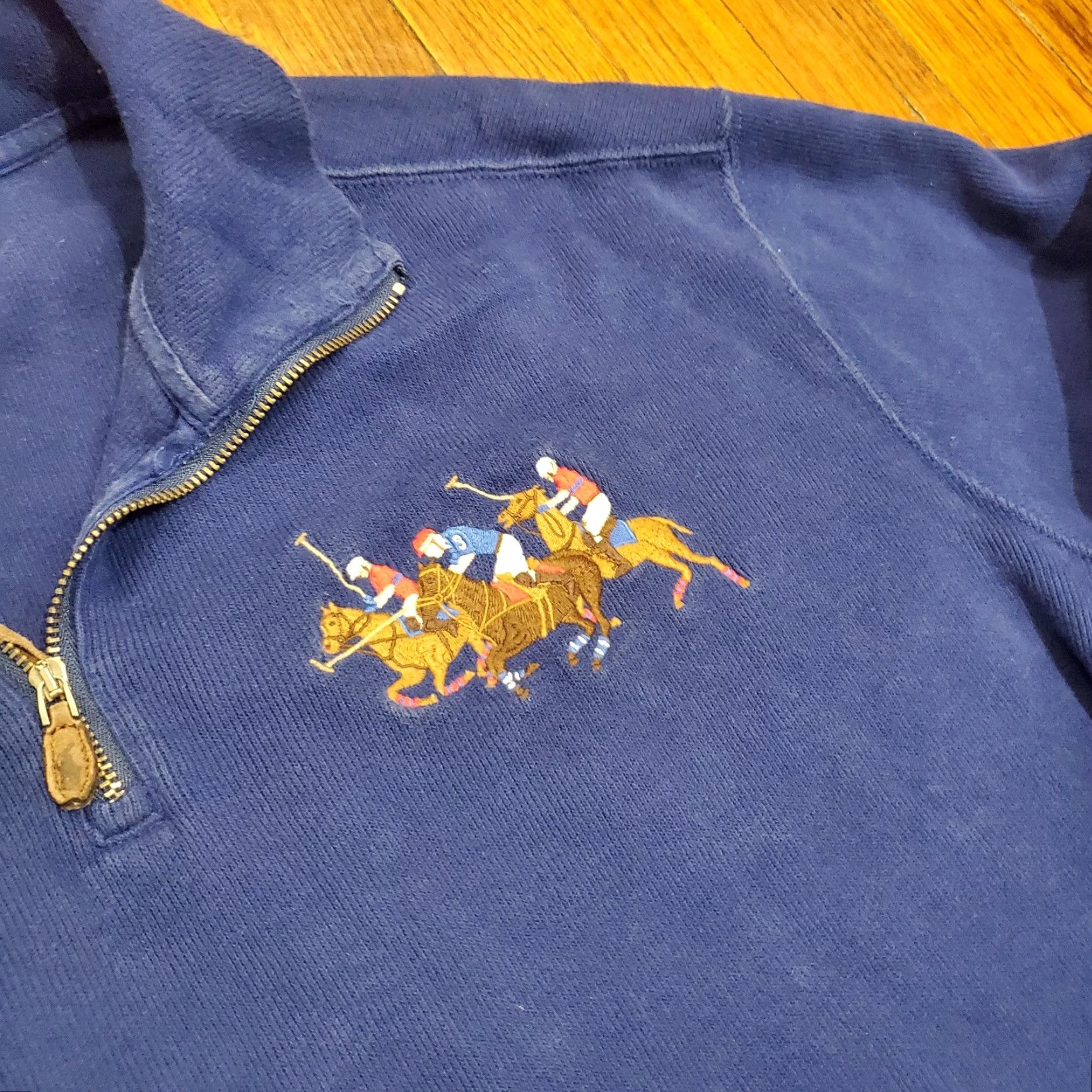 Polo Ralph Lauren Polo by Ralph Lauren Sweatshirt XL Blue 1/4 Zip Mock Neck Long Sleeve Embroidered Pony Riders Cotton Mens Size US XL / EU 56 / 4 - 6 Thumbnail