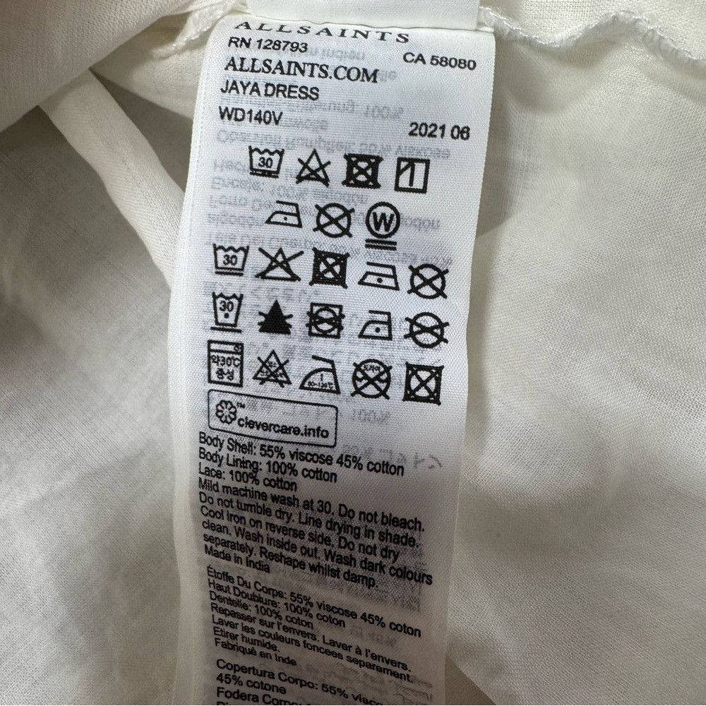 Allsaints New AllSaints Jaya Smocked Ruffle Ivory Viscose Mini Dress Size S / US 4 / IT 40 - 7 Thumbnail