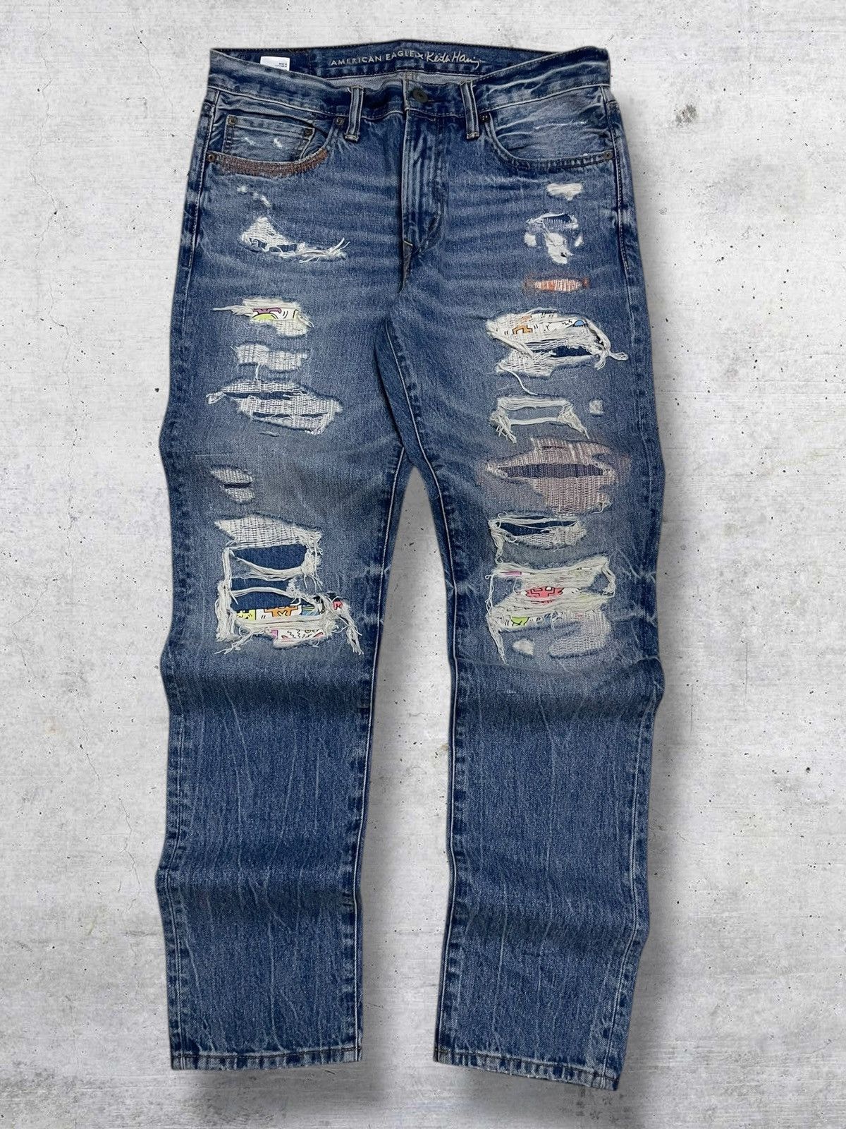 American Eagle Outfitters DESIGNER AMERICAN EAGLE X KEITH HEARING PATCHWORK BORO DENIM Size US 32 / EU 48 - 1 Thumbnail