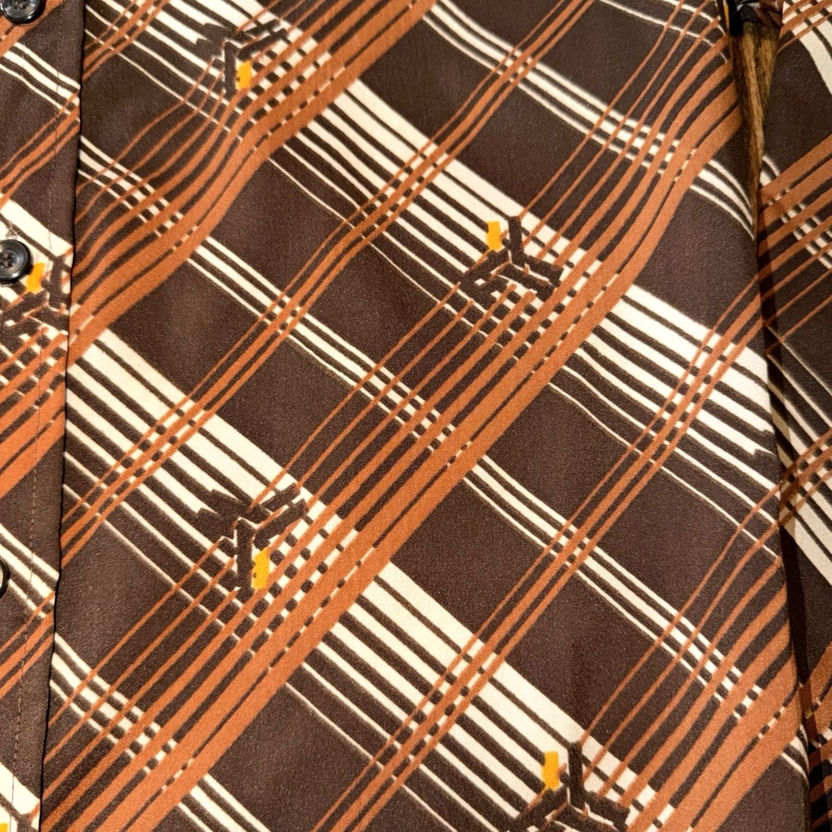 Vintage VINTAGE Monzini Collection Mens Medium Abstract Button Up Shirt Disco 70’s Shirt Button-Up Slim Long Sleeve Brown Polyester Woven Size US M / EU 48-50 / 2 - 2 Thumbnail