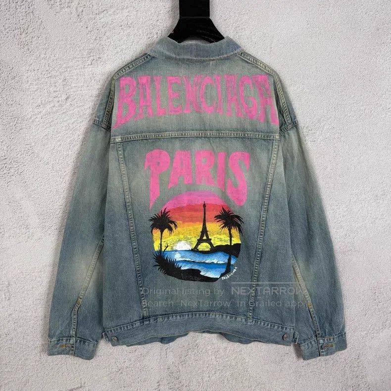 Balenciaga Balenciaga Light Wash Denim Palm Tree Distressed Jacket Size US XS / EU 42 / 0 - 2 Thumbnail
