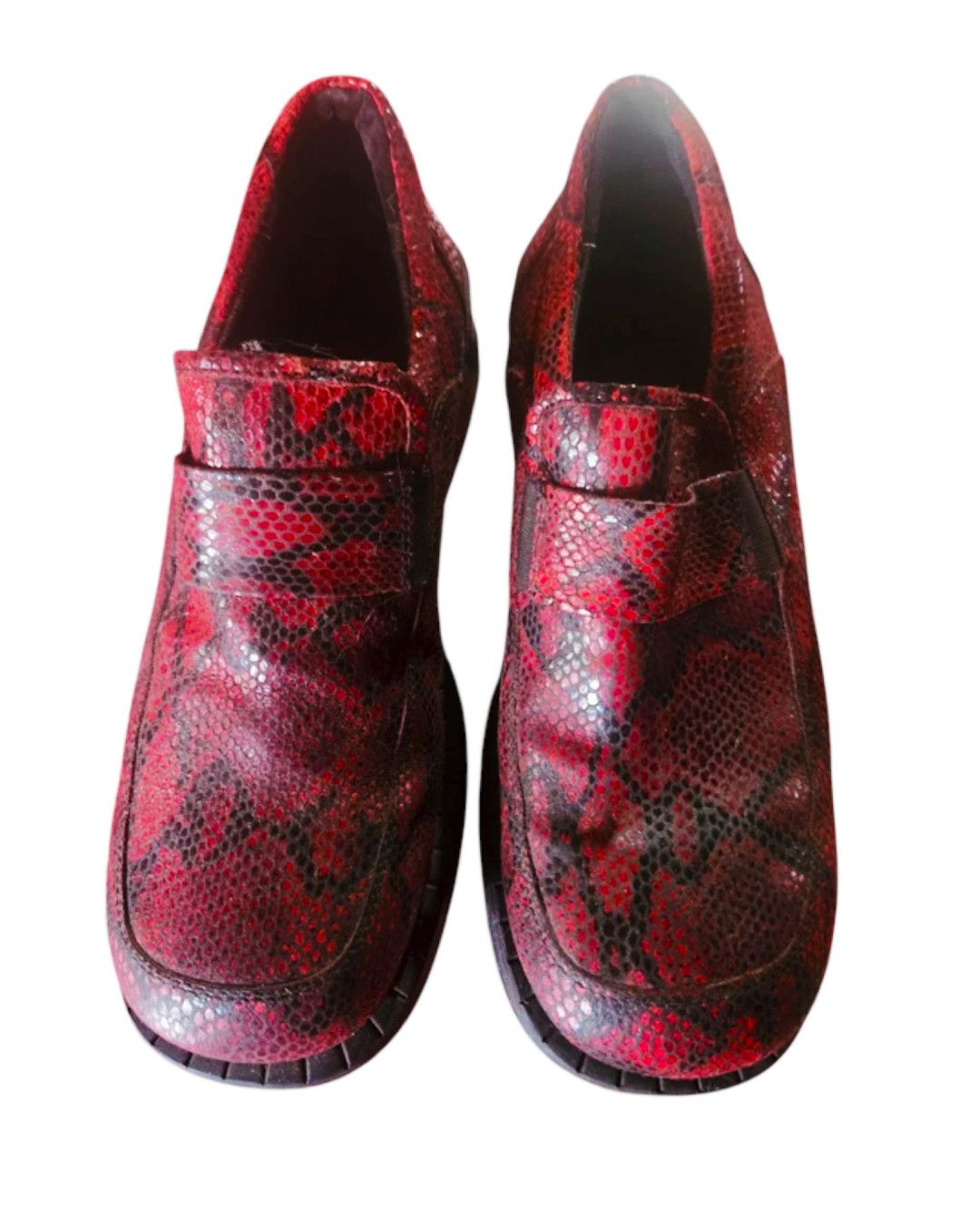 Diesel Diesel Red Snakeskin-Embossed Leather Loafers, Early 2000s Size US 9 / EU 42 - 1 Thumbnail