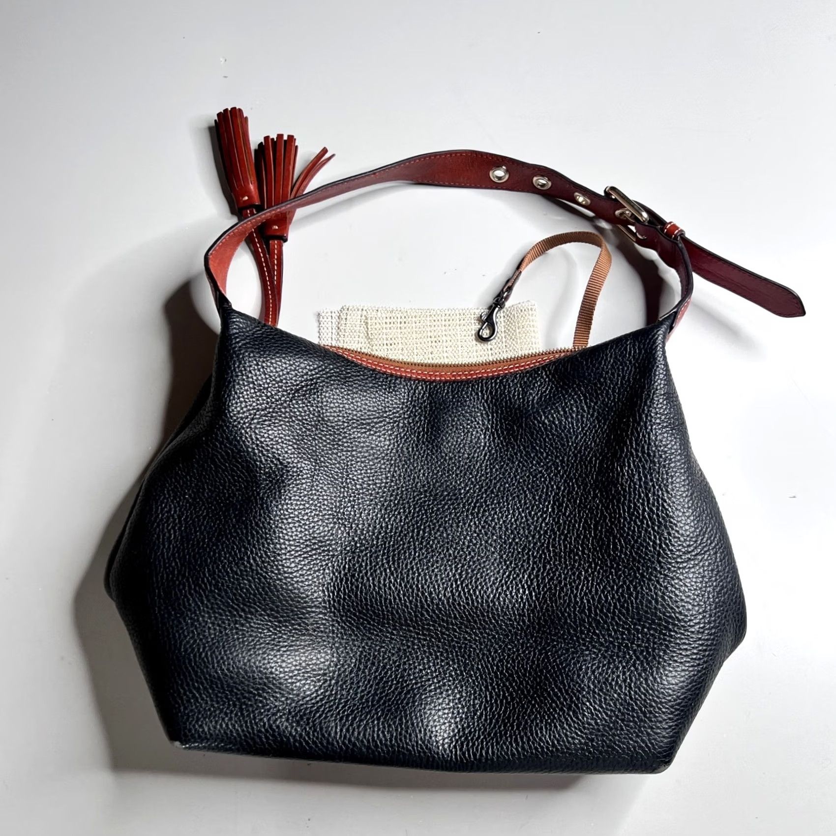Dooney & Bourke Dooney & Bourke Hobo Shoulder Bag Black Pebbled Leather Tassels Size ONE SIZE - 6 Thumbnail