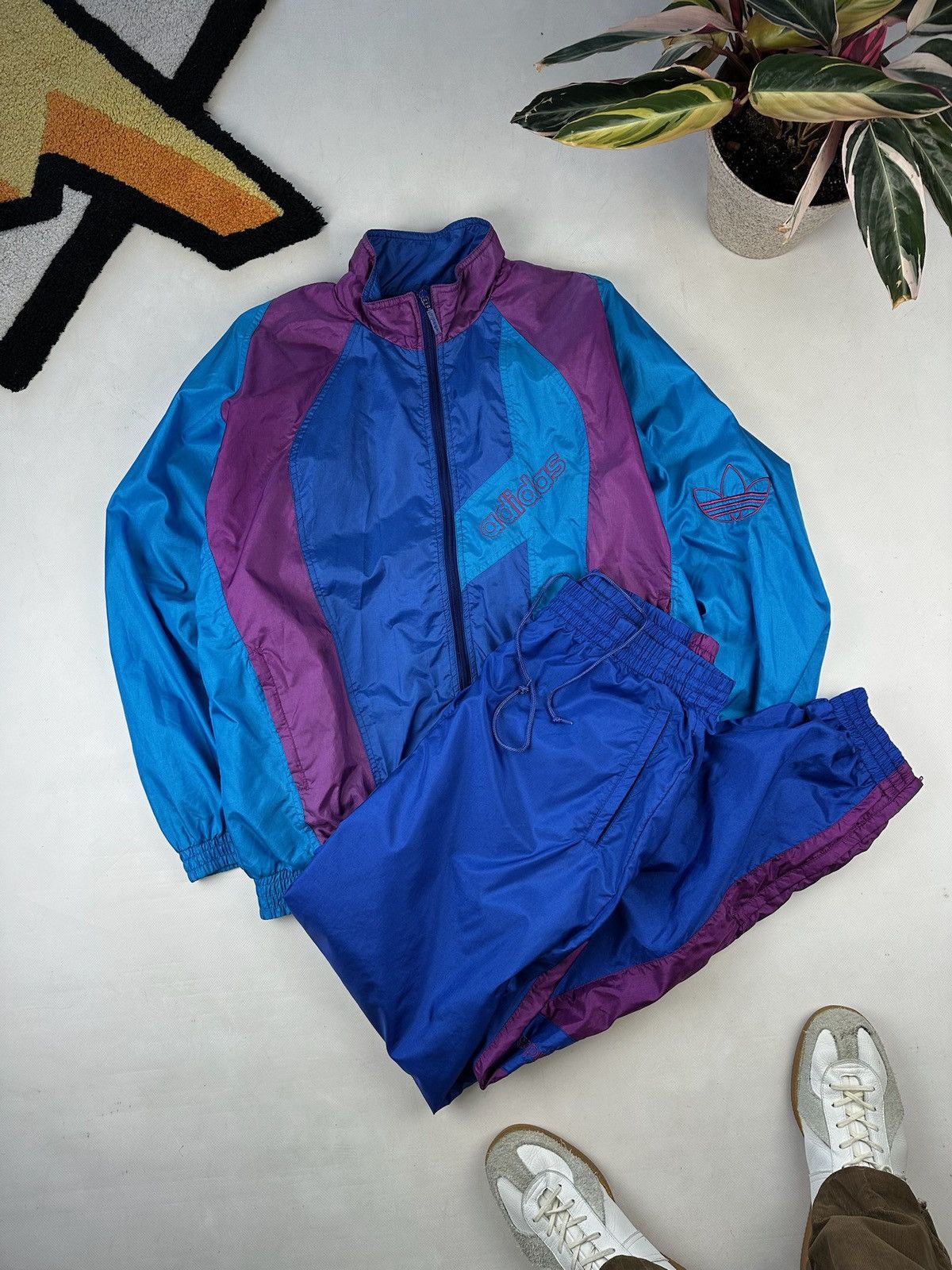 Adidas × Vintage RARE 90s Vintage Adidas Nylon Track Suit Jacket Pants techno Size US M / EU 48-50 / 2 - 2 Thumbnail