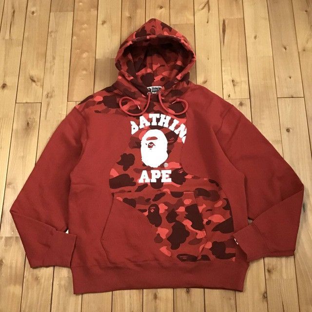 Bape BAPE Red camo Cutting college logo pullover hoodie APE Size US L / EU 52-54 / 3 - 1 Thumbnail