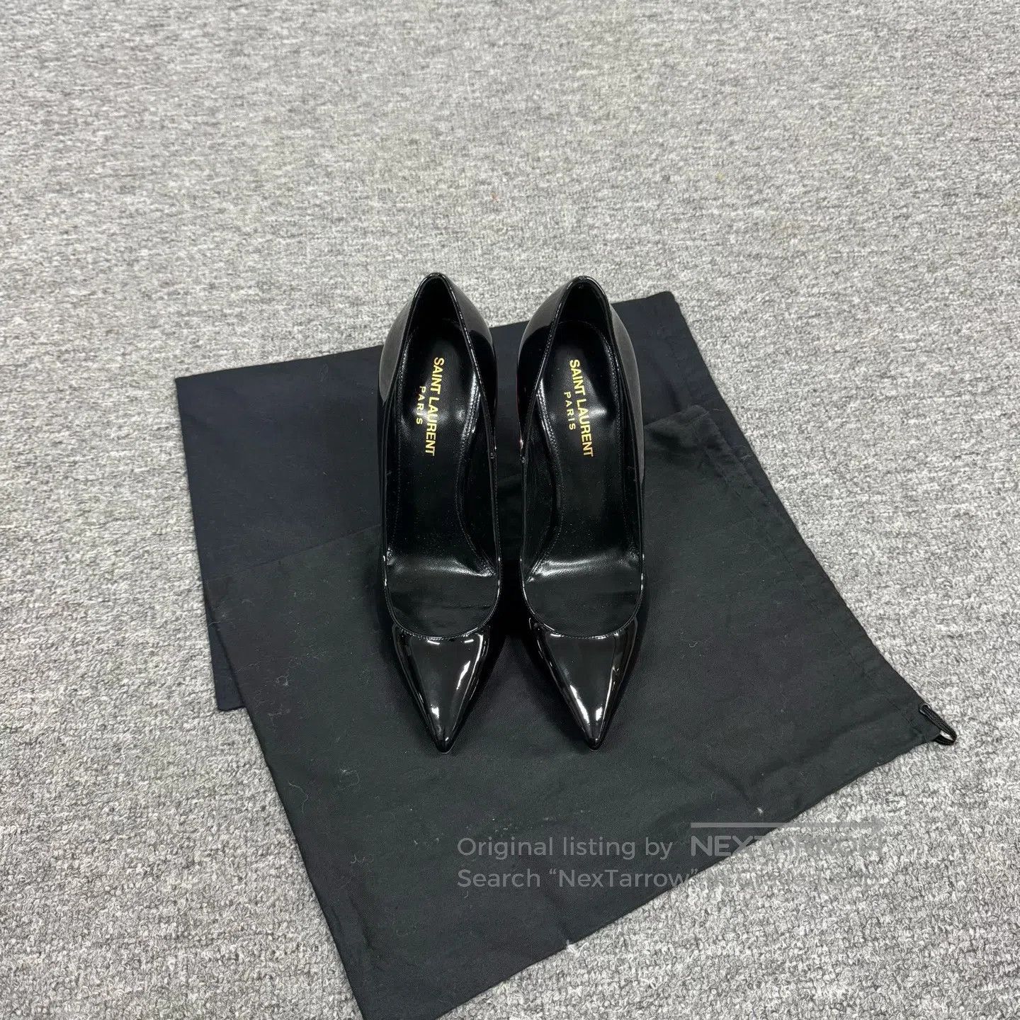 Saint Laurent Paris Saint Laurent Paris Black lacquered, gold-plated, pointed- Size US 7.5 / IT 37.5 - 2 Thumbnail