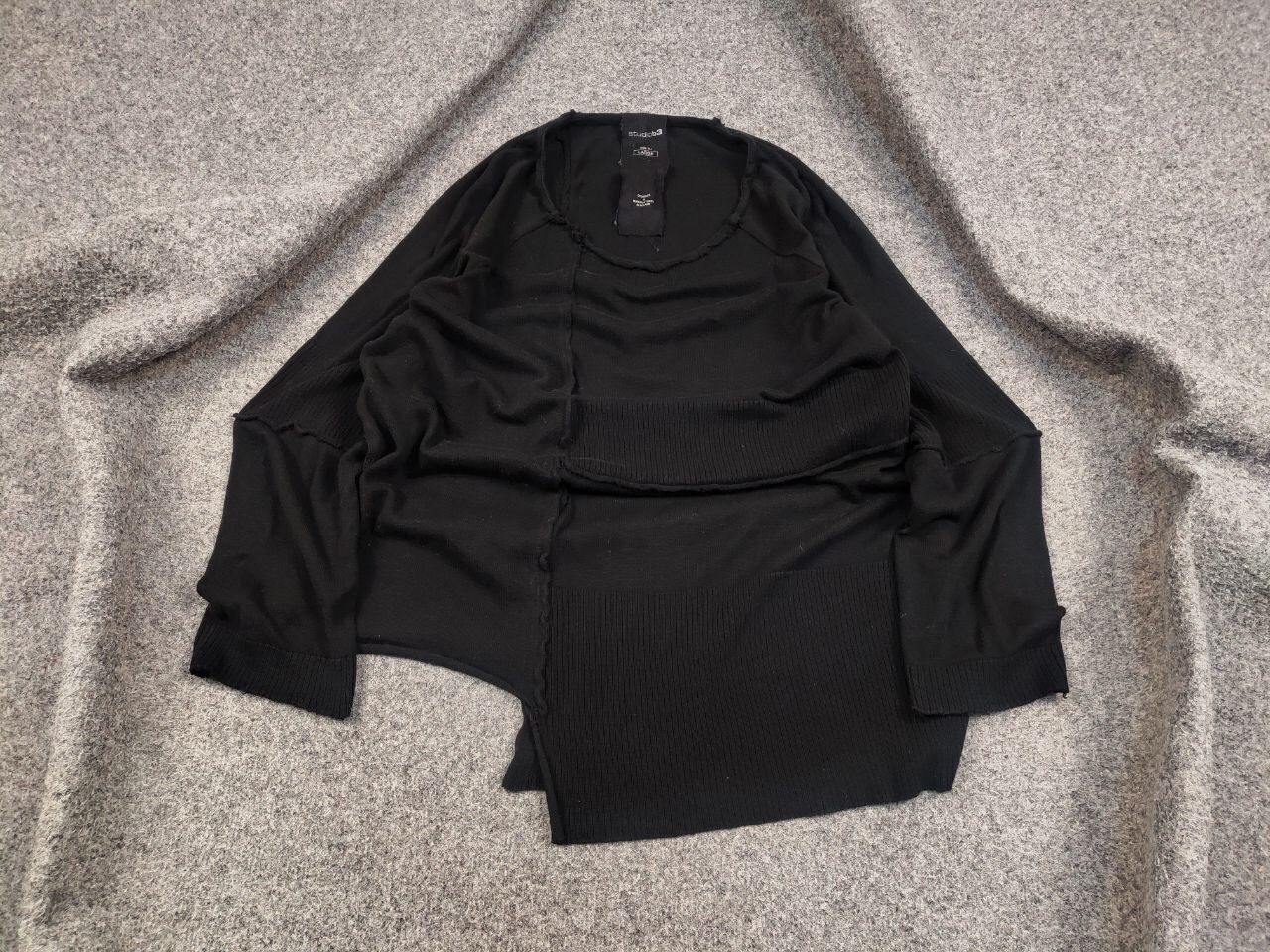 Japanese Brand Studio B3 Design Avant Garde Black Asymmetric Light Sweater Size L / US 10 / IT 46 - 2 Thumbnail