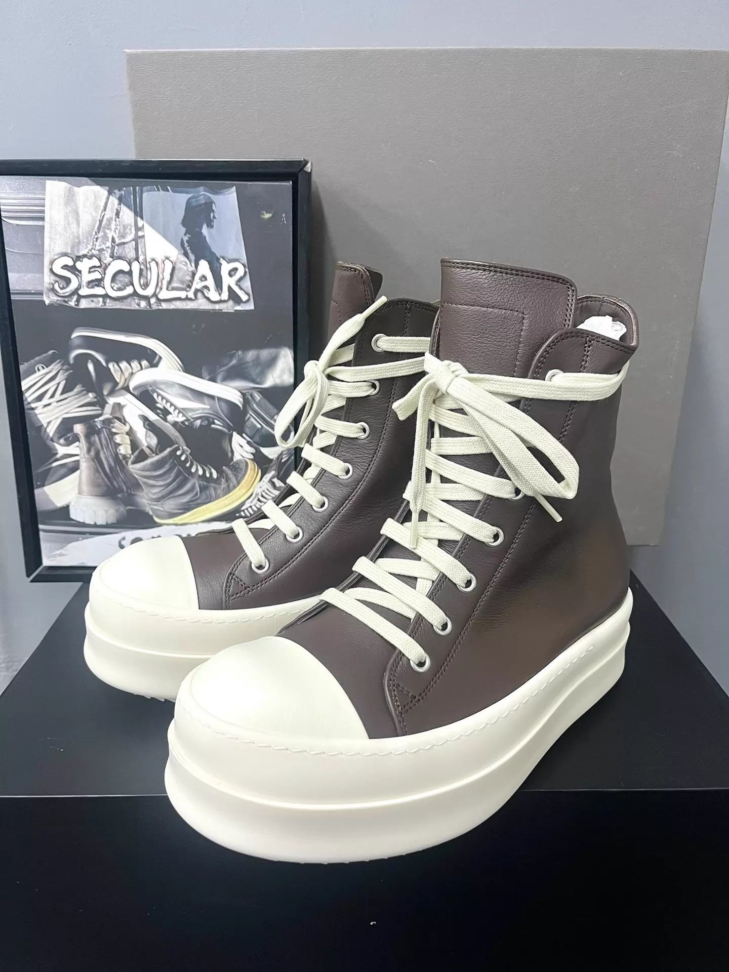Rick Owens Rick Owens 26SS Cocoa Leather High-Top Sneakers K34 Size US 6 / IT 36 - 7 Thumbnail