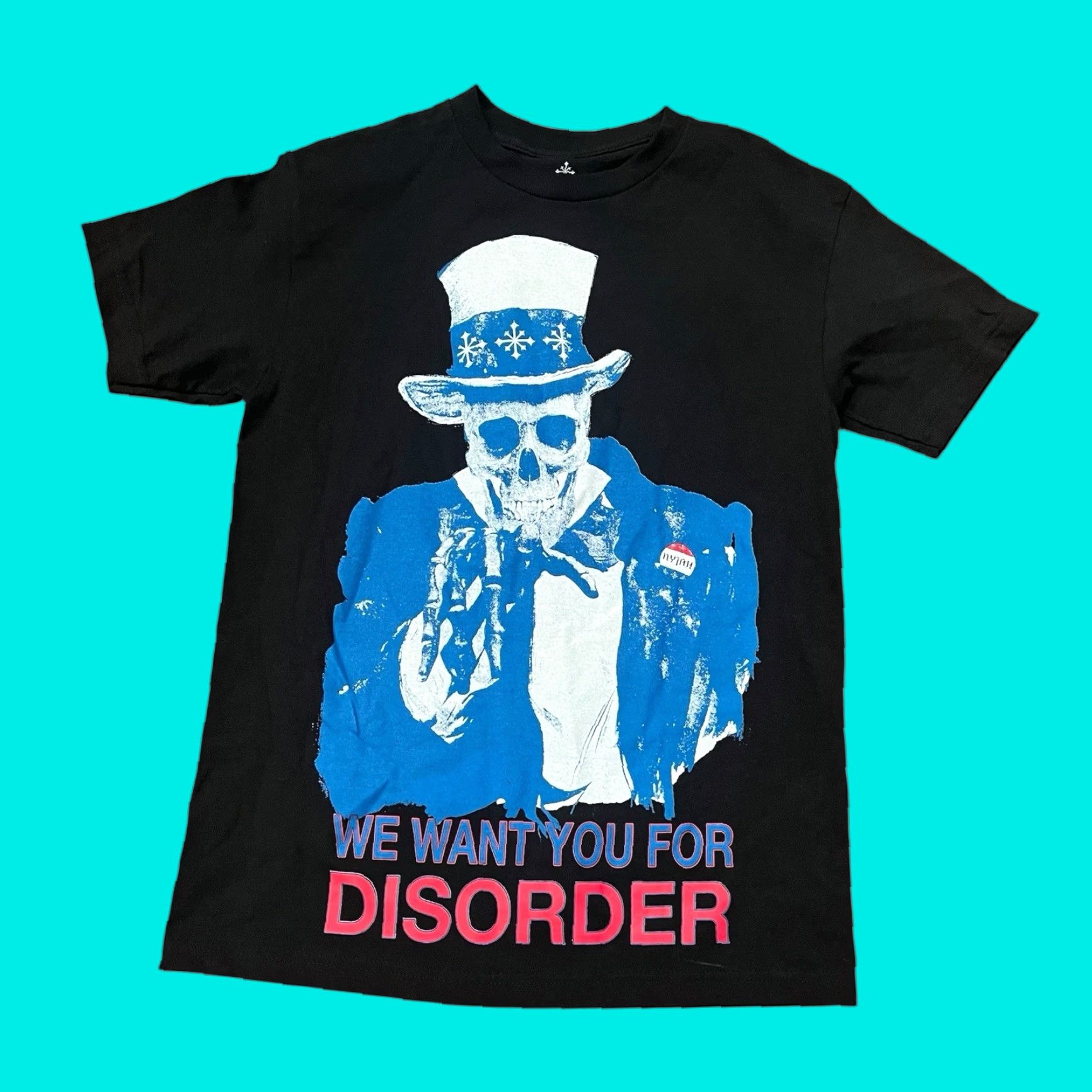 Vintage DISORDER SKATEBOARDS Graphic T-Shirt Mens Medium Black Nyjah Huston Skate Shirt Crew Neck Short Sleeve White/Black Accent Logo 90s / 2000s Style Men Size US M / EU 48-50 / 2 - 1 Thumbnail