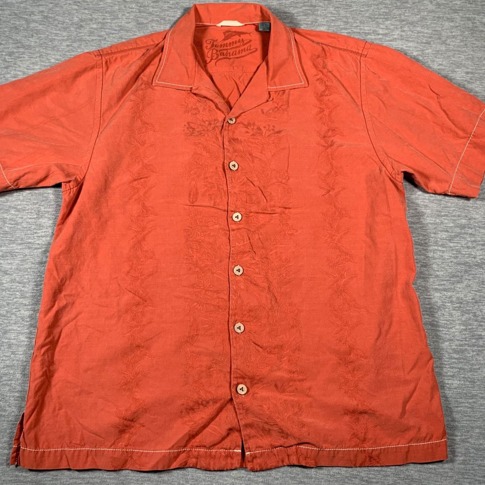 Tommy Bahama Tommy Bahama Shirt Mens L Orange Silk Cotton Embroidered Camp Hawaiian Button-Up Short Sleeve Size US L / EU 52-54 / 3 - 3 Thumbnail