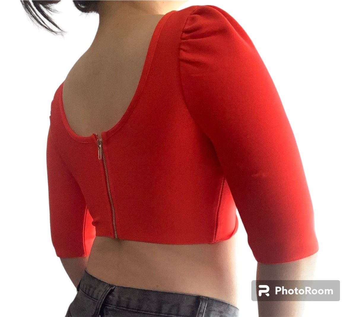 Designer Peplum Style Red Mid-Sleeve Crop Top Size M / US 6-8 / IT 42-44 - 5 Thumbnail