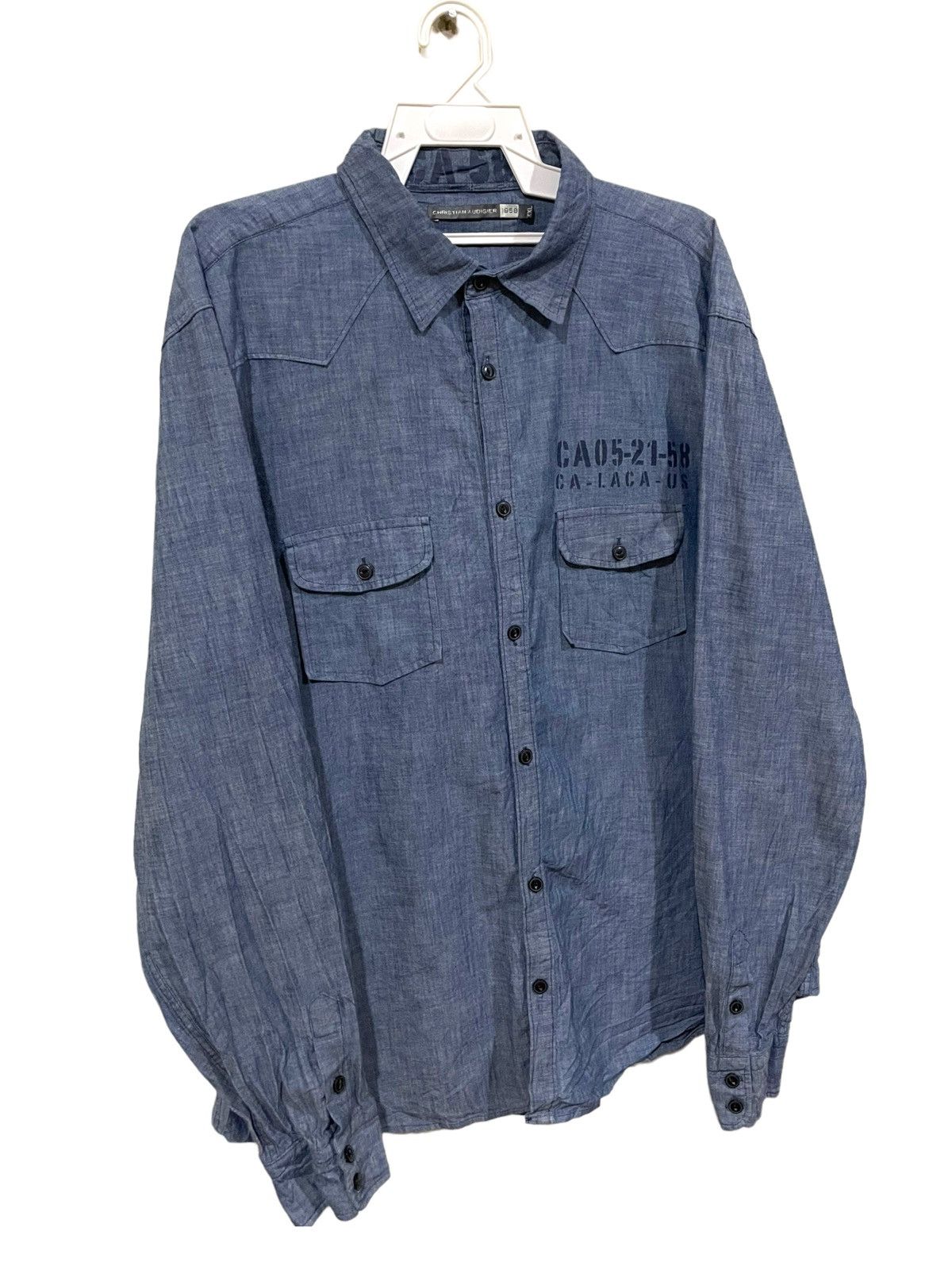 Christian Audigier × Designer Christian Audigier USN Inspired Stencil Chambray Shirts Size US XXL / EU 58 / 5 - 2 Thumbnail