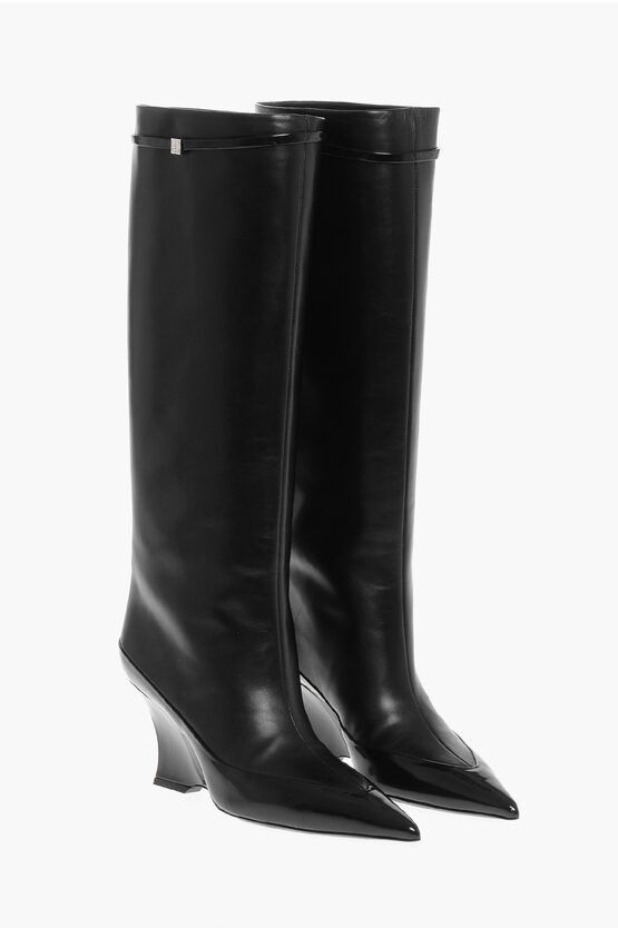 Givenchy Wedge Heel Shoes Raven Leather Boots 9Cm in Black, Women's (Size 6)