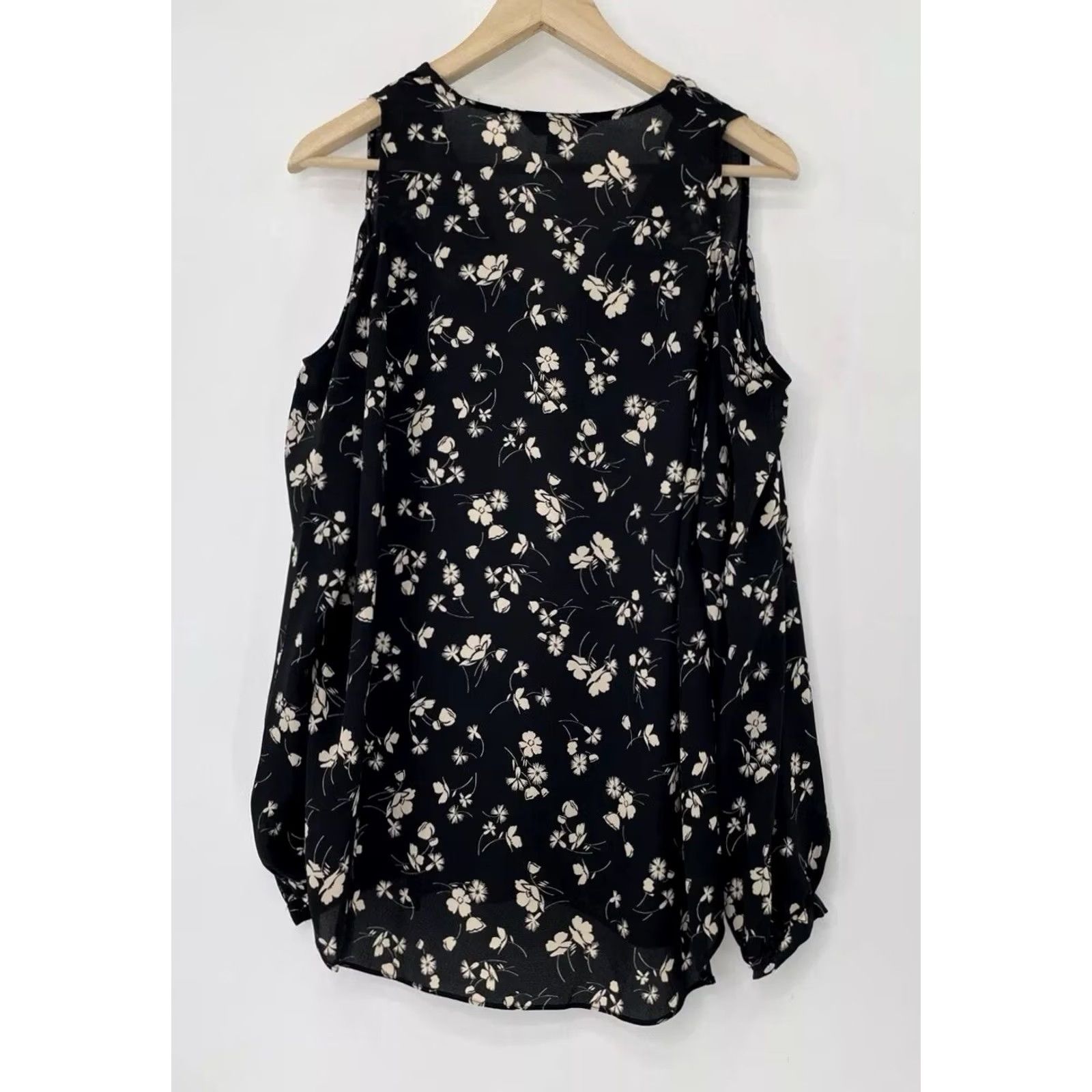 Ralph Lauren Lauren Ralph Lauren Chalsie Black Floral Print Blouse Cold Shoulder Top Size PL Size L / US 10 / IT 46 - 4 Thumbnail