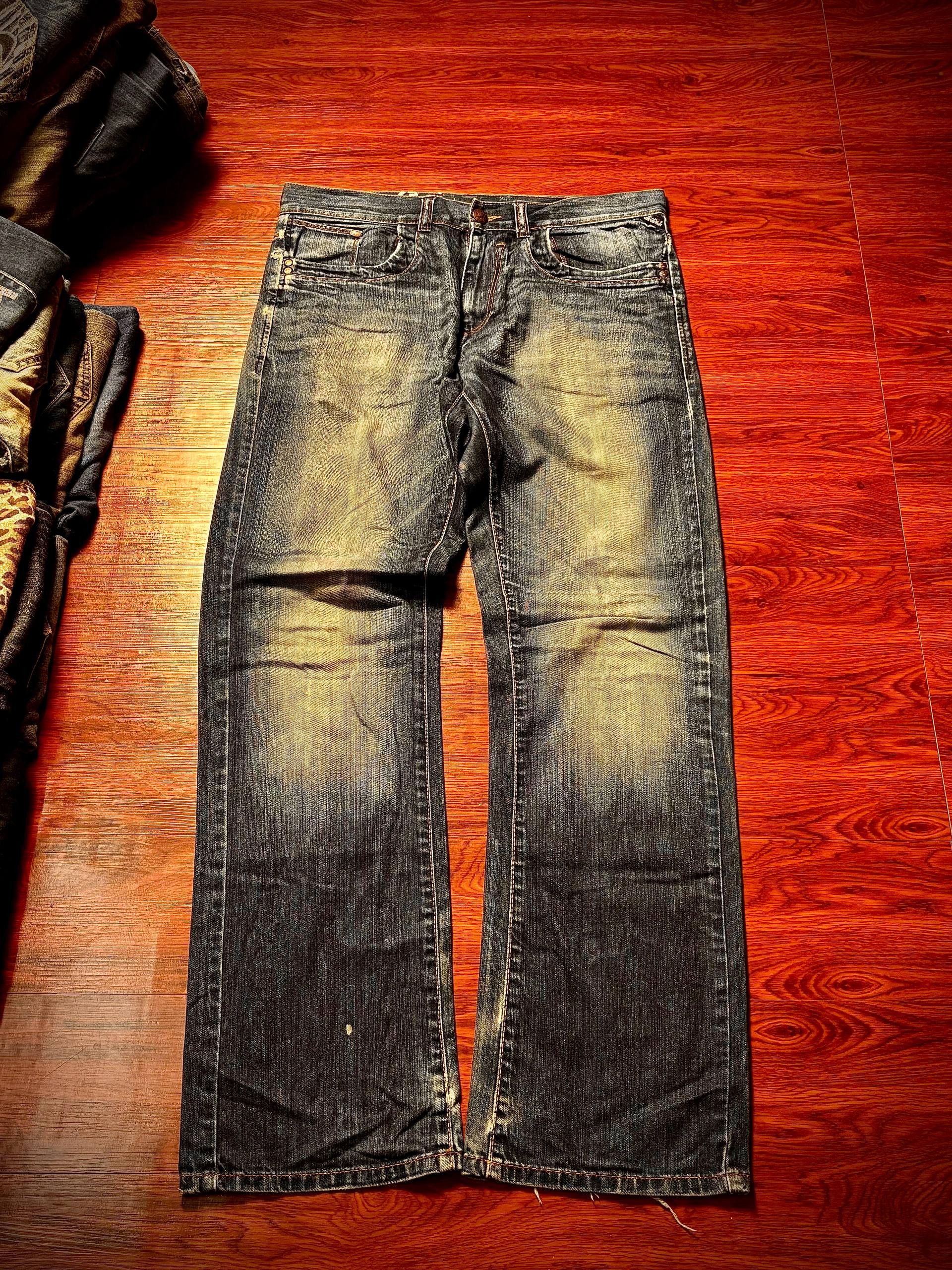If Six Was Nine Vintage 00s Silver Heavy Fade Distressed Hem Denim Pants Size 36" / US 14 / IT 50 - 2 Thumbnail
