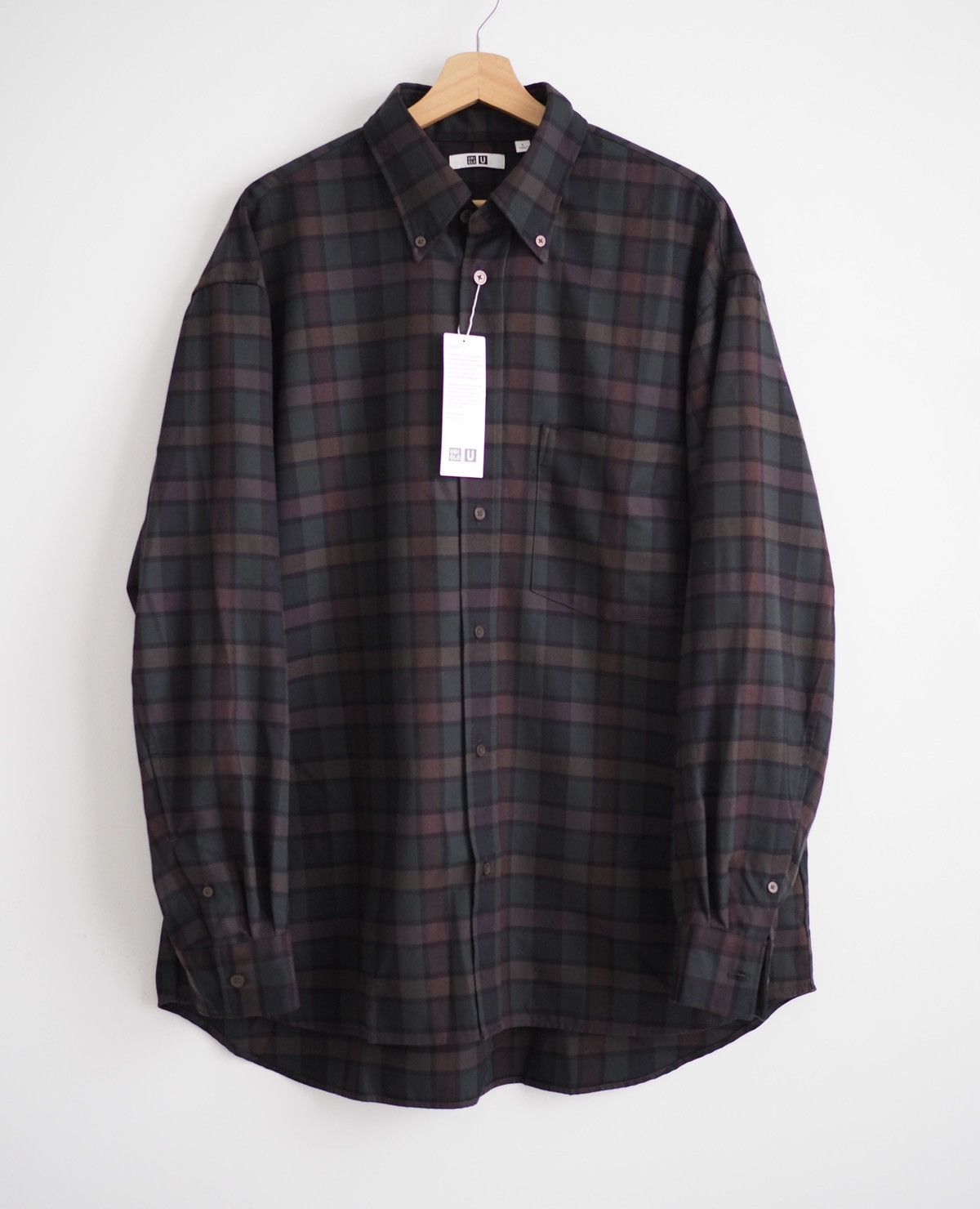 image of Lemaire Oversized Flannel Long Sleeve Shirt Large in Dark Gray, Men's