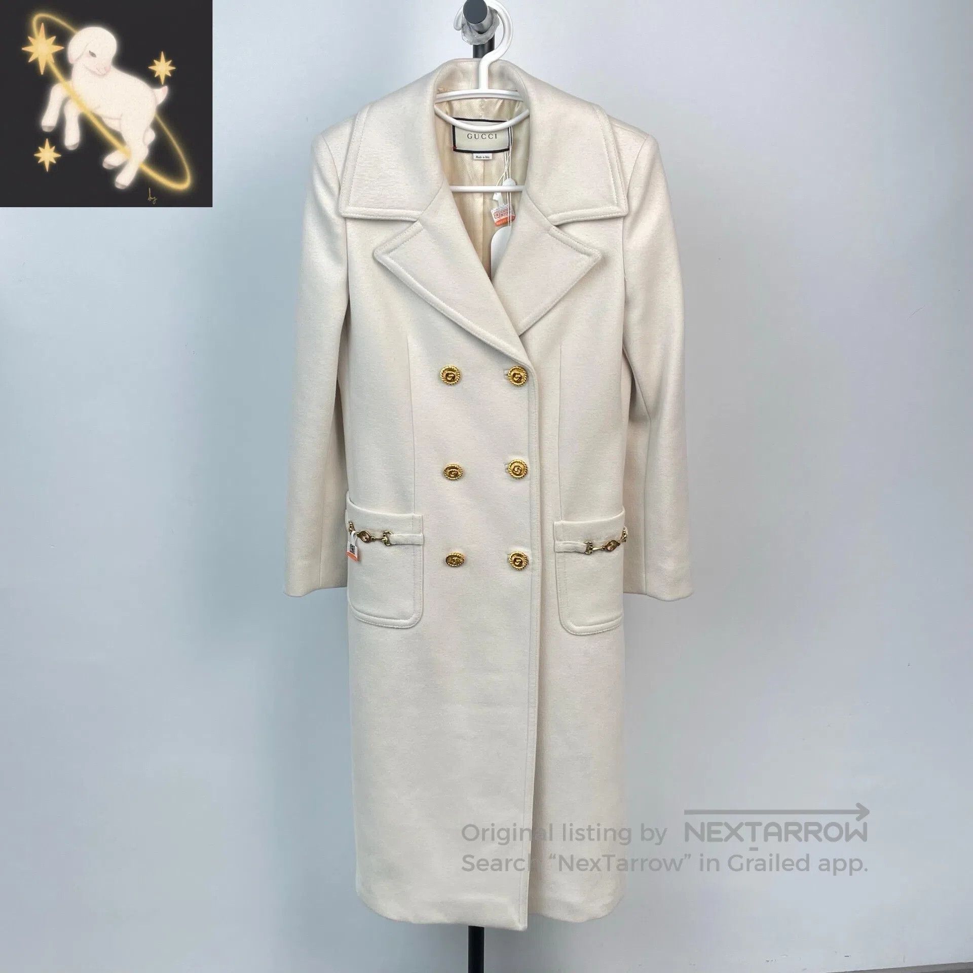Gucci Guicci Beige double-breasted wool coat with white and gold Size XS / US 0-2 / IT 36-38 - 1 Thumbnail