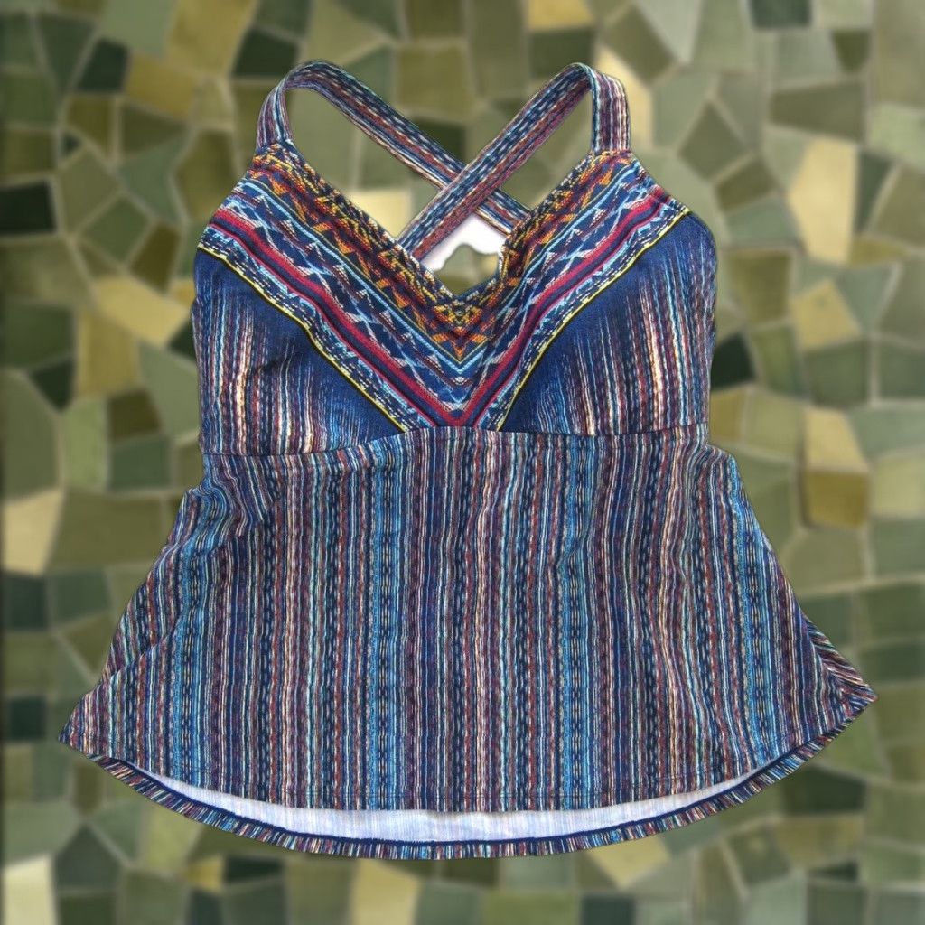 Jessica Simpson Jessica Simpson Blue Stripe Tankini Padded Built In Bra Swim Top Woman 1X Size XL / US 12-14 / IT 48-50 - 1 Thumbnail