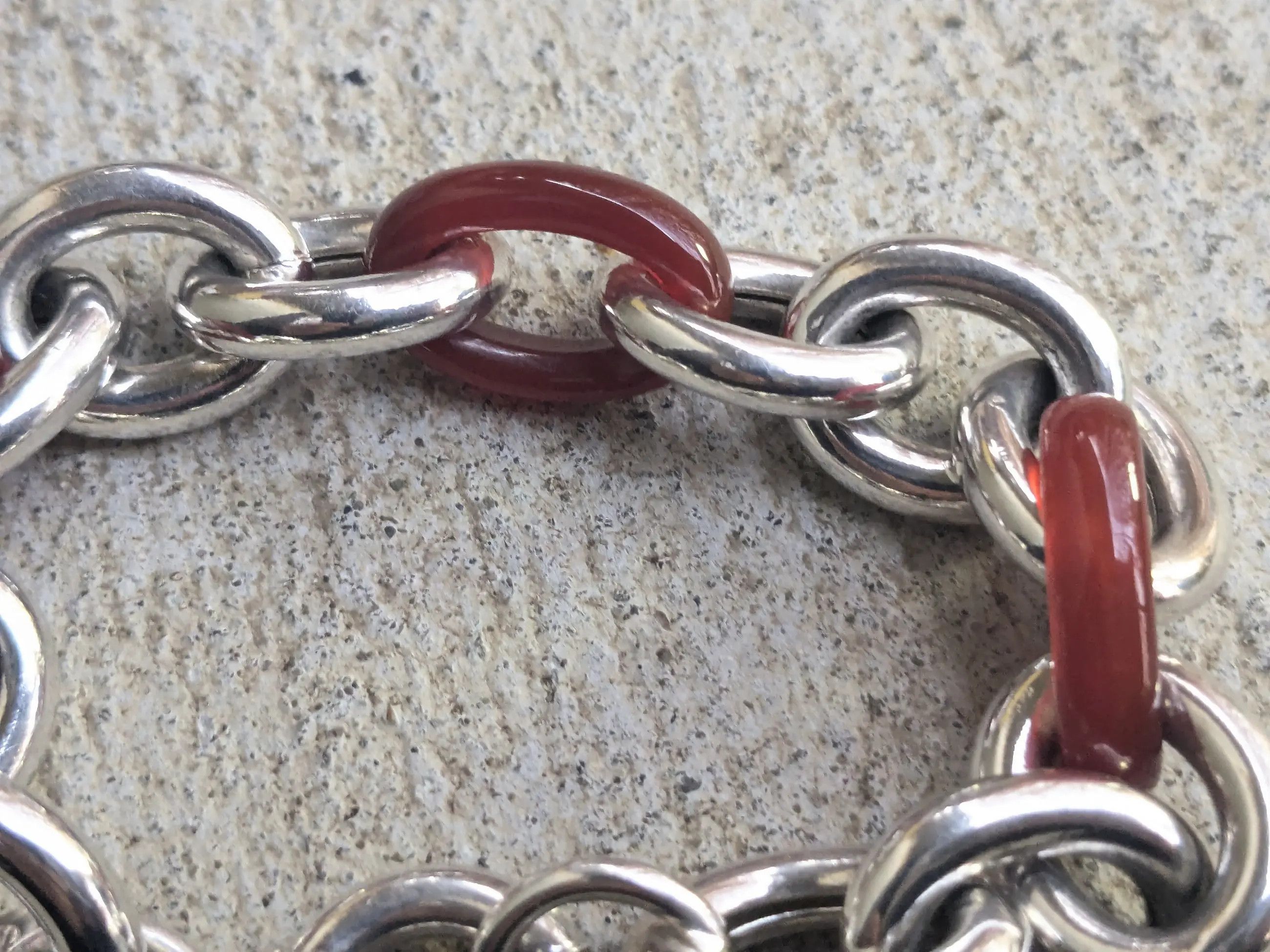 Jewelry Vintage Sterling Silver Bracelet Carnelian Oval 6.75 Italy Size 26 - 12 Thumbnail