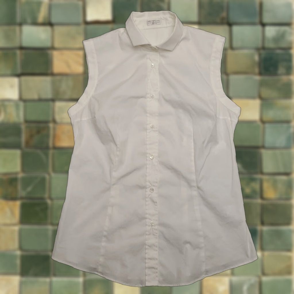 Brunello Cucinello Top Womens XL White Cotton Stretch Blend Sleeveless Classic - Shirt - Womens - XL - White