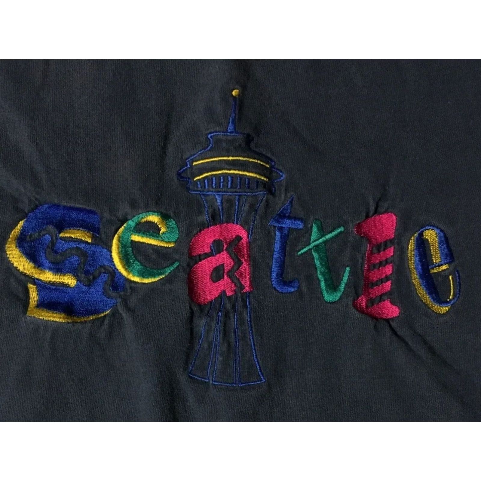 Needles VINTAGE 90s Seattle Space Needle Shirt XXL Grunge Abstract Skate Surf Spellout Blue Mens Size US XXL / EU 58 / 5 - 2 Thumbnail