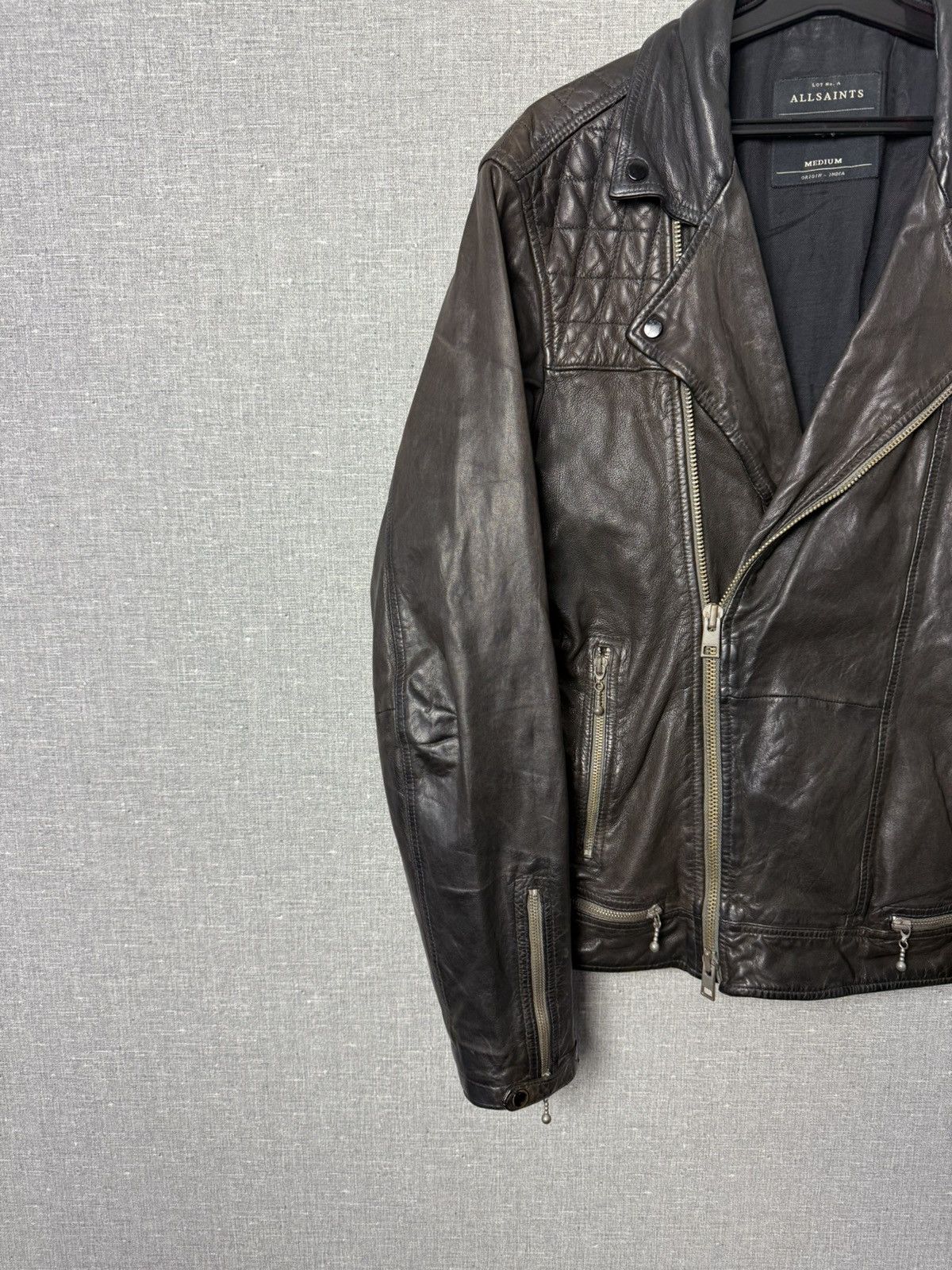 Allsaints AllSaints Conroy Distressed Brown Leather Biker Jacket Size US M / EU 48-50 / 2 - 3 Thumbnail