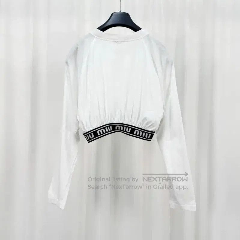 Miu Miu Miu Miu Summer White Cropped Long Sleeve T-shirt . Size S / US 4 / IT 40 - 2 Thumbnail