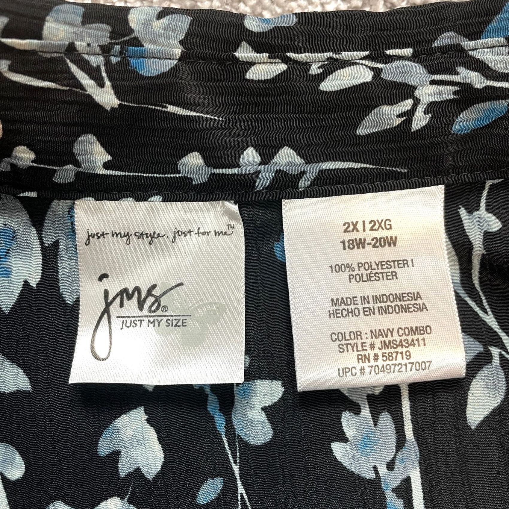 Vintage JMS Just My Size Button Up Shirt Womens 2X 18W-20W Black Blue Floral Top Shirt Size XXL / US 16-18 / IT 52-54 - 2 Thumbnail