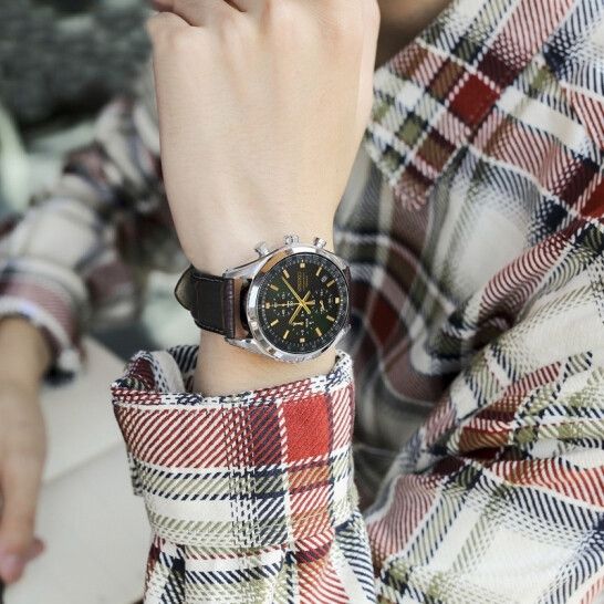 Seiko Seiko Quartz Chronograph crystal Glass Brown Leather Strap Size ONE SIZE - 4 Thumbnail