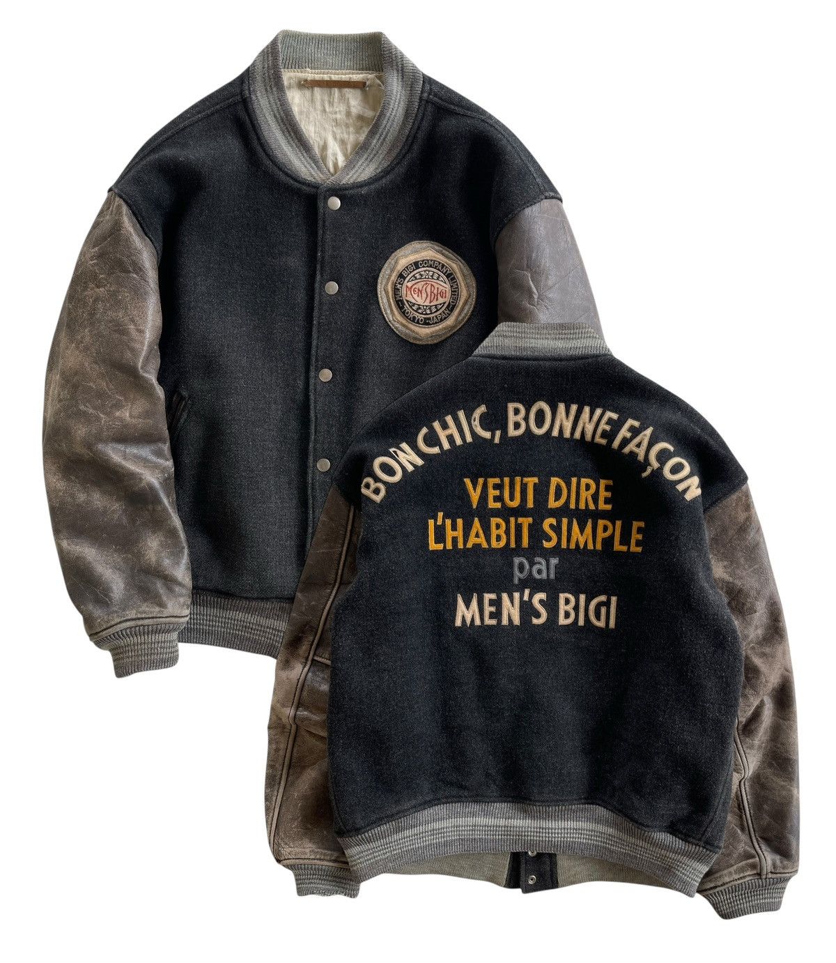 BIGI Mens Bigi Distressed Varsity Jacket Size US L / EU 52-54 / 3 - 1 Thumbnail