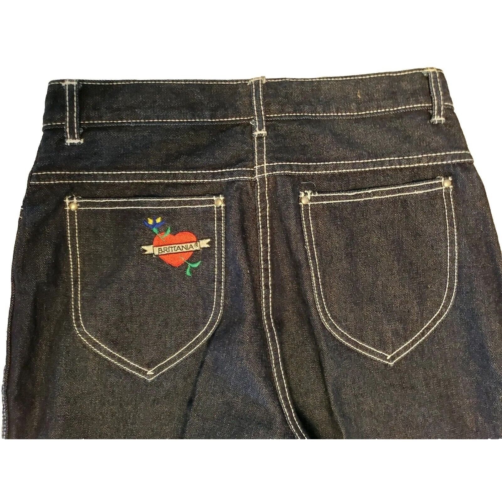 Vintage Vtg Brittania Baggy Jeans Womens 13 High Rise Wide Leg Embro Size 29" - 3 Thumbnail